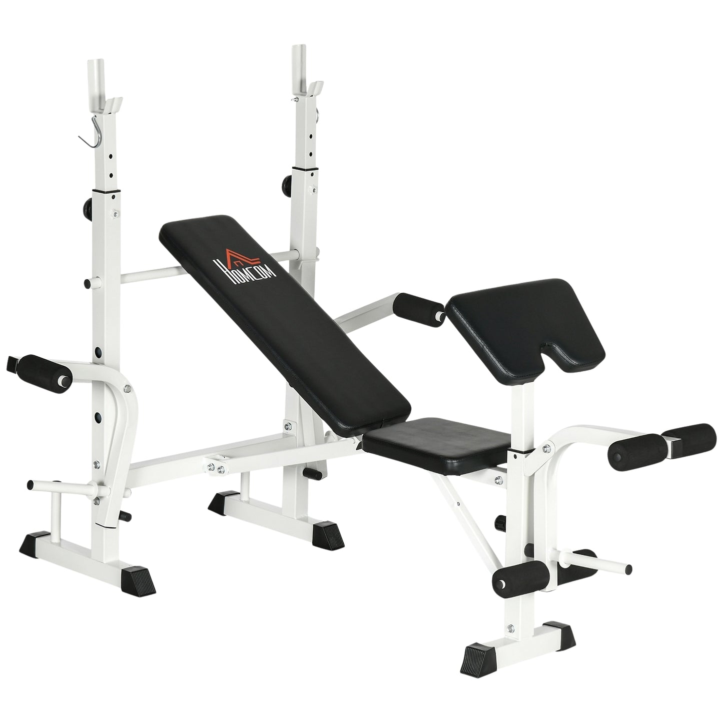 Weight bench with leg press & dumbbell, armrest, black and white