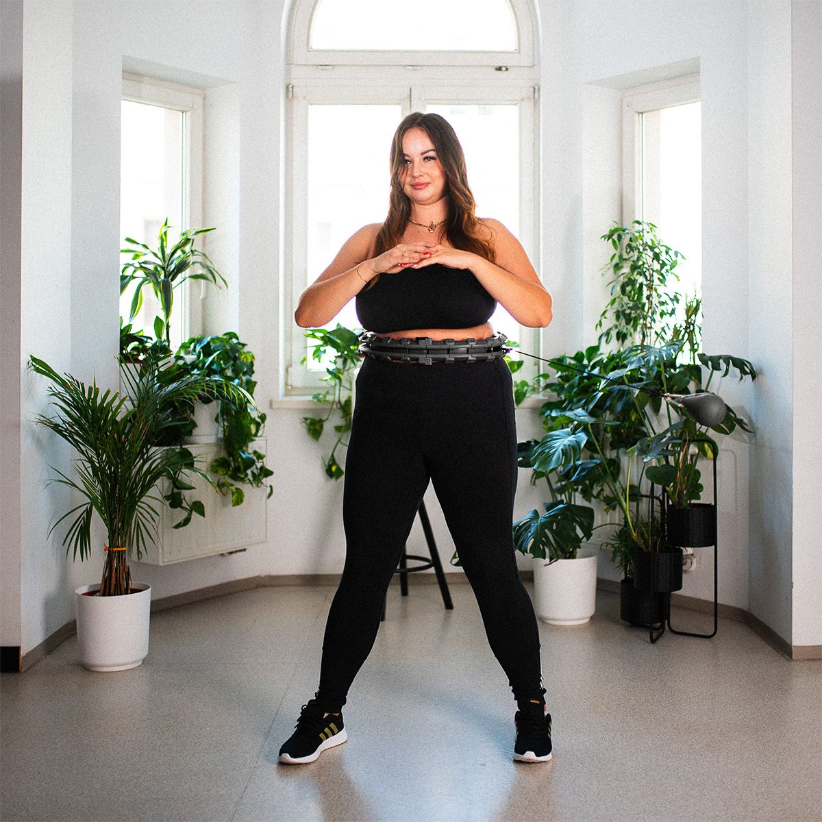 Weighted Hula Hoop with Waist Support, Black, Plus Size