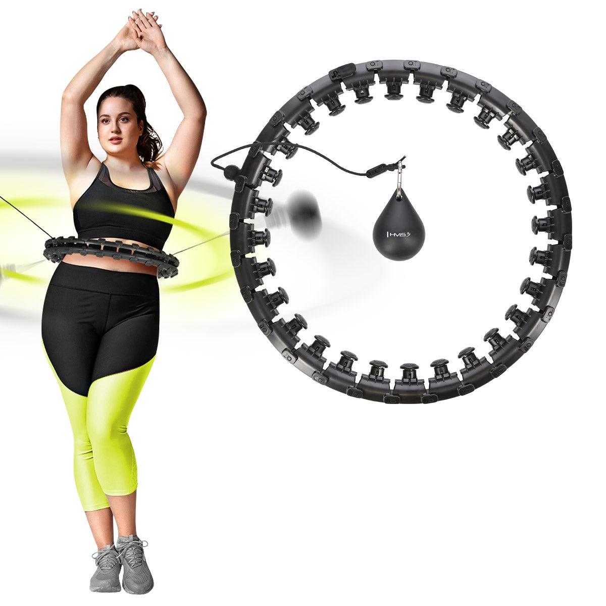 Weighted Hula Hoop with Waist Support, Black, Plus Size