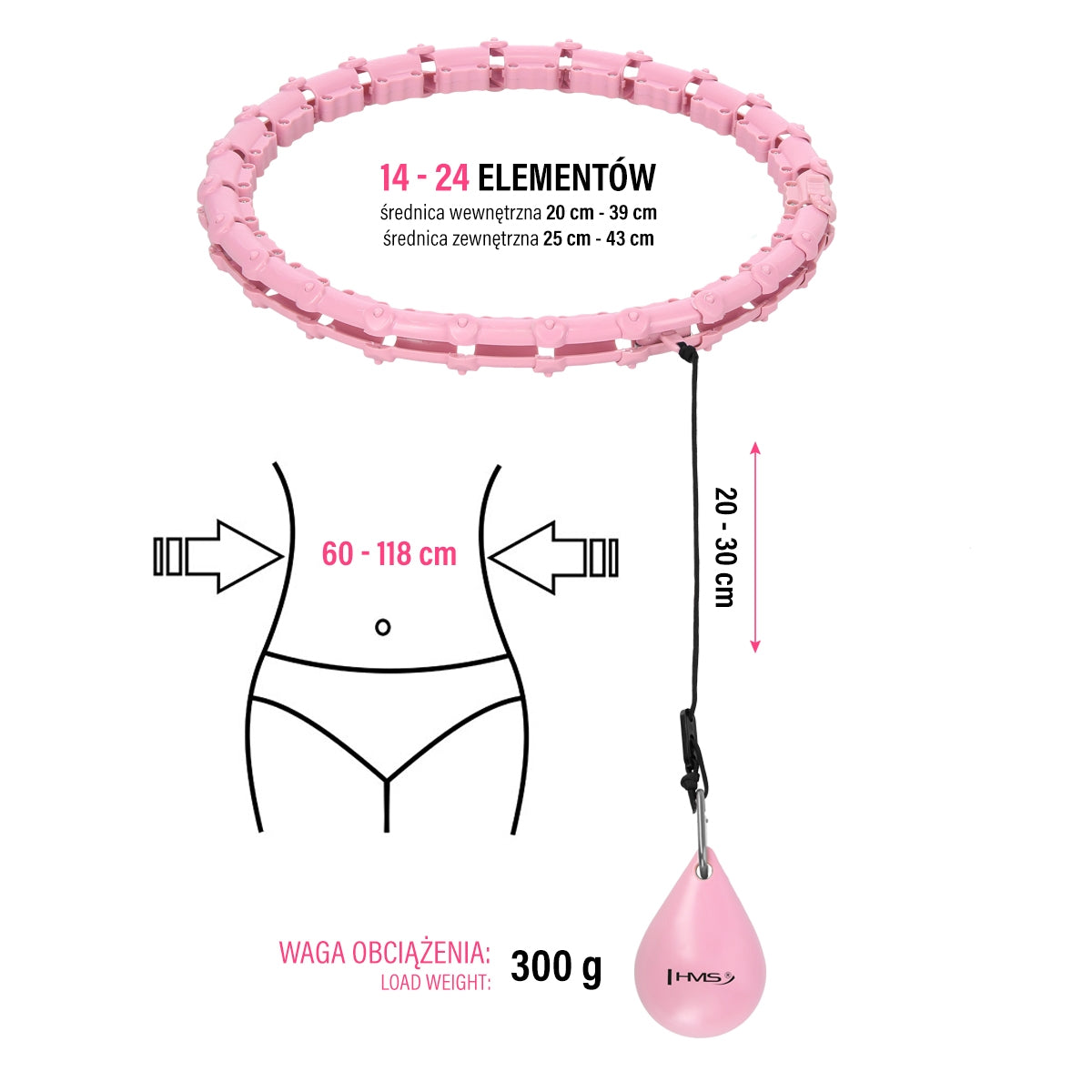 Weighted Hula Hoop with Waist Support, Light Pink