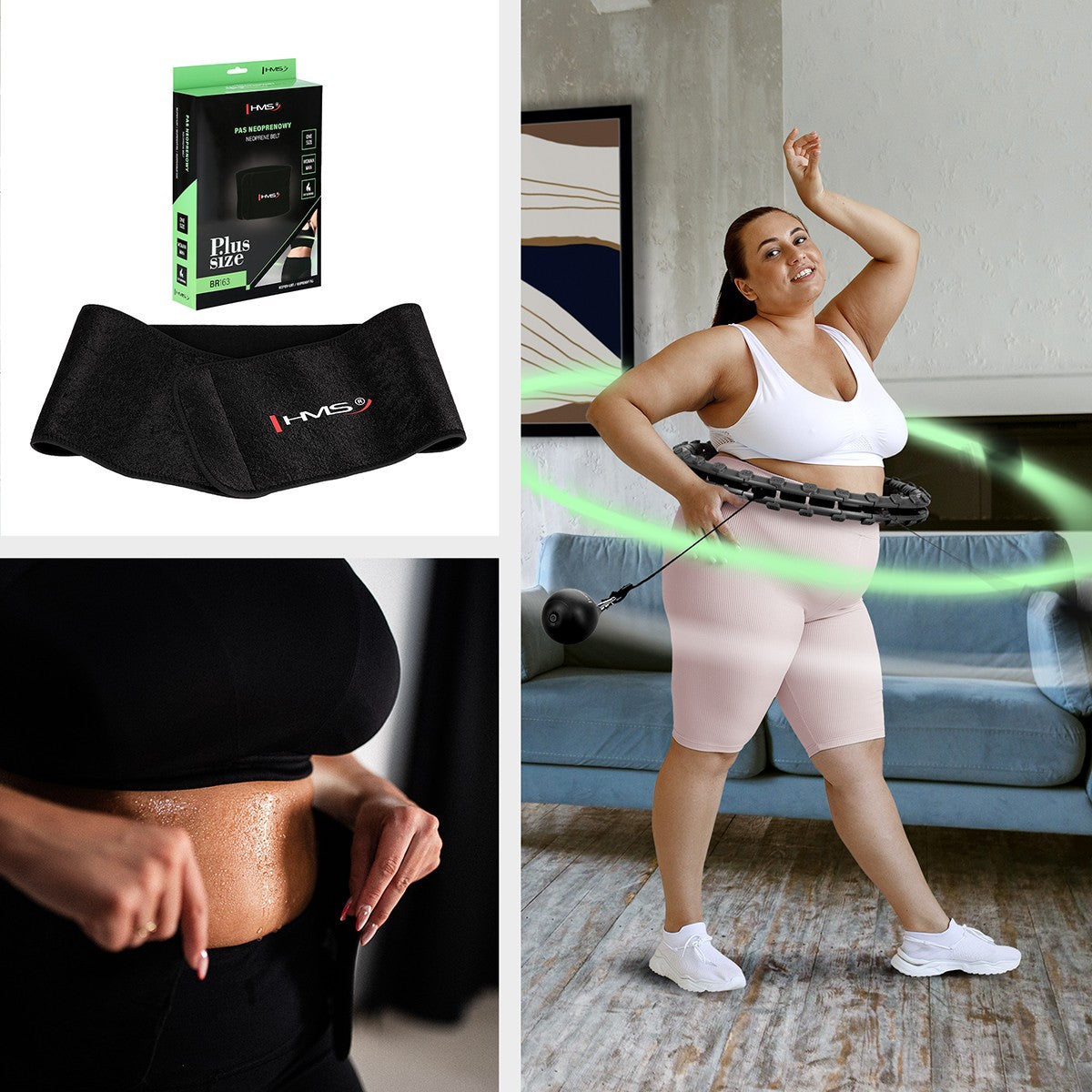 Weighted Hula Hoop with Waist Support, Plus Size, Black