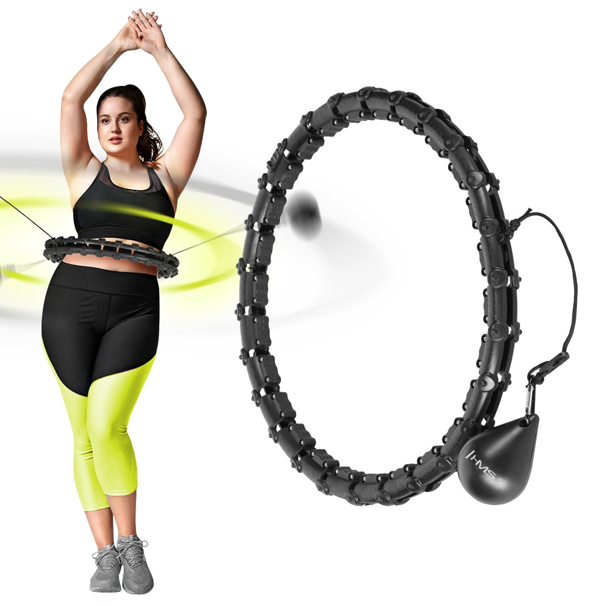 Weighted Hula Hoop with Waist Support, Plus Size, Black