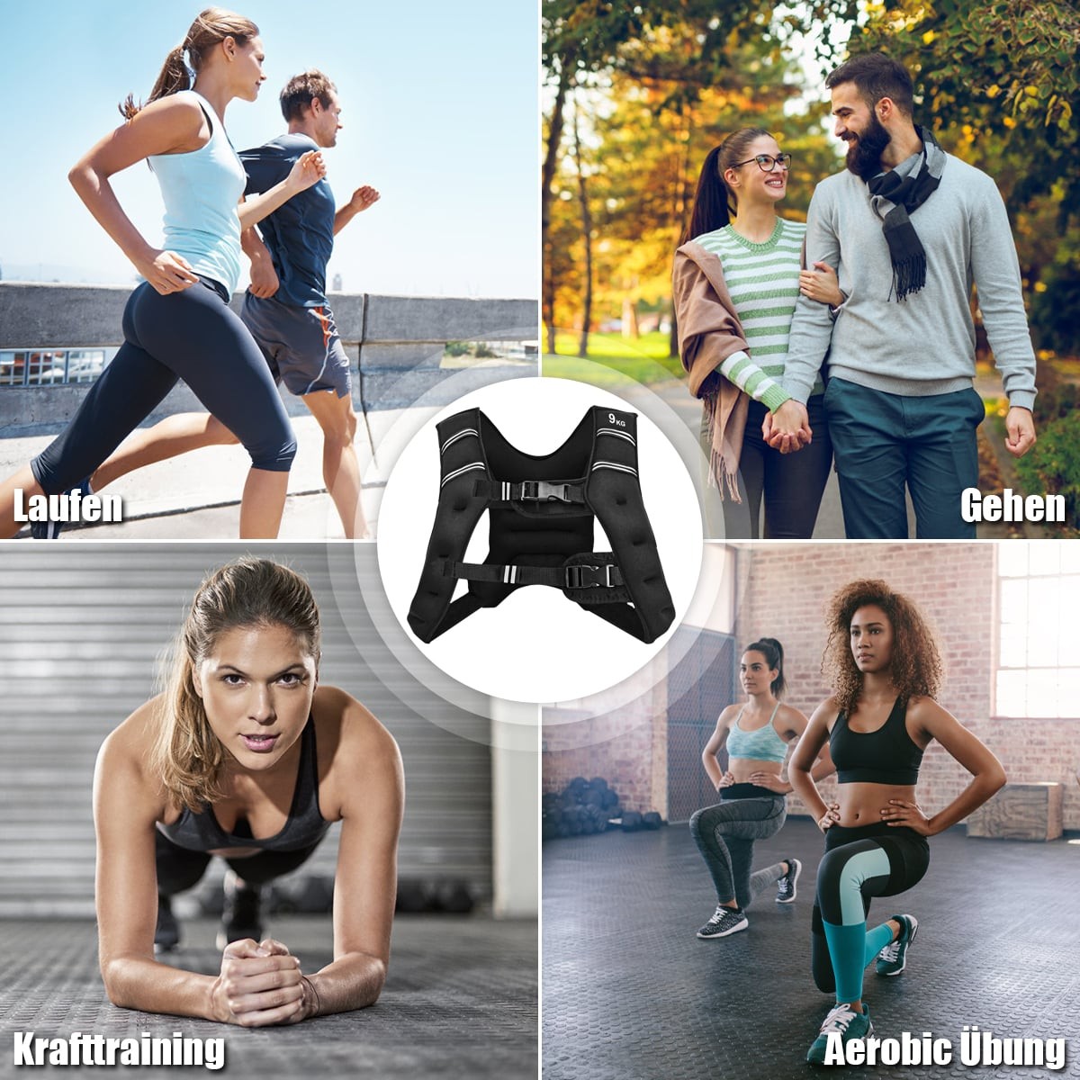 Weighted Training Vest, 9kg, Adjustable, Reflective Straps