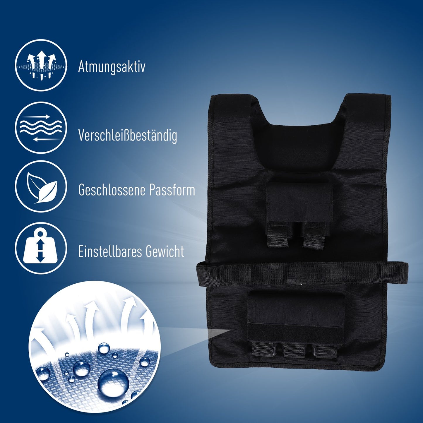 Adjustable 20 kg training vest - Oxford Material, Black
