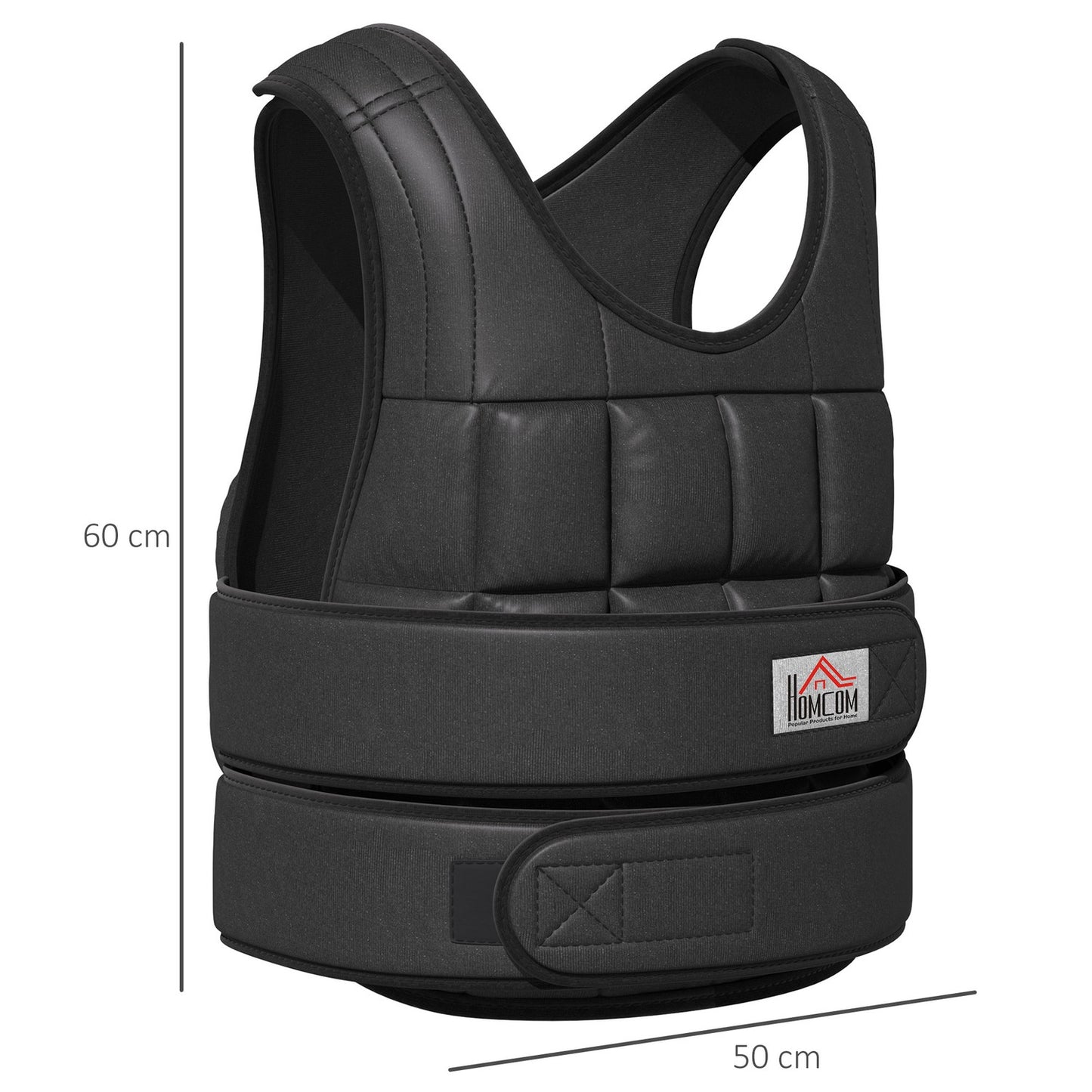 Adjustable 30 kg weight vest for strength training, black