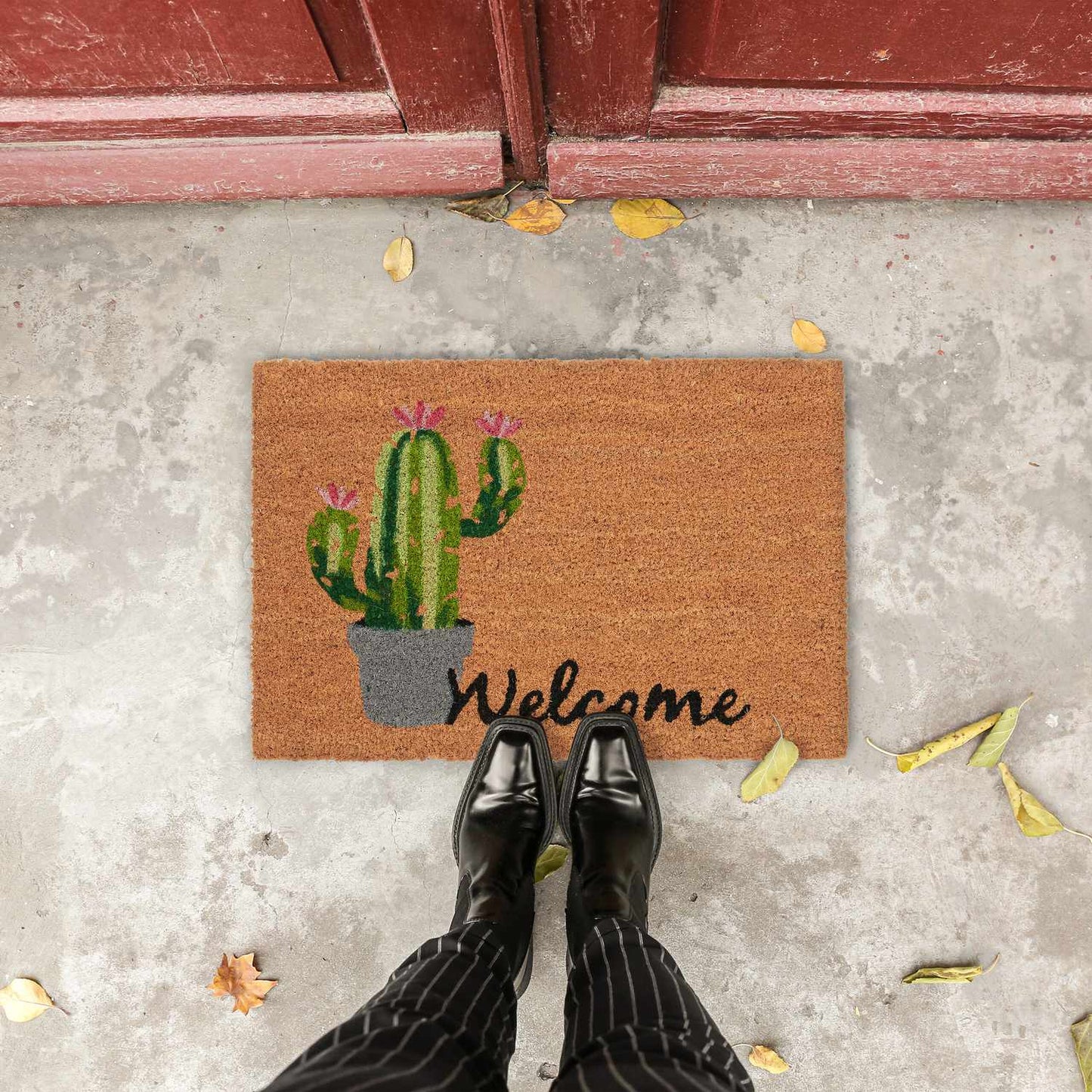 Welcome &amp; Cactus doormat in coconut