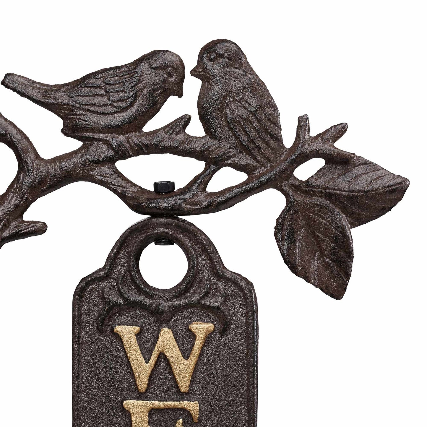 Welcome sign with birds