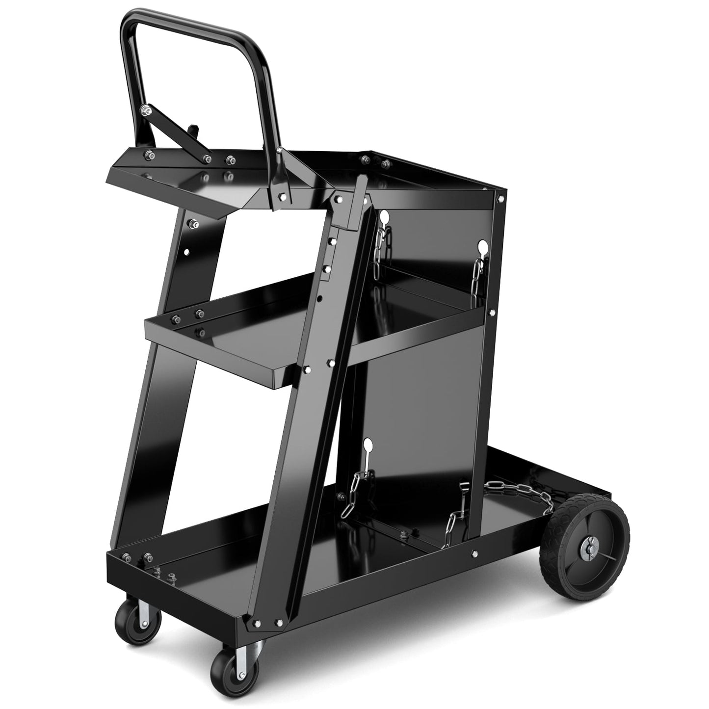 Welding Cart with 3 Shelves and Safety Chains, Black