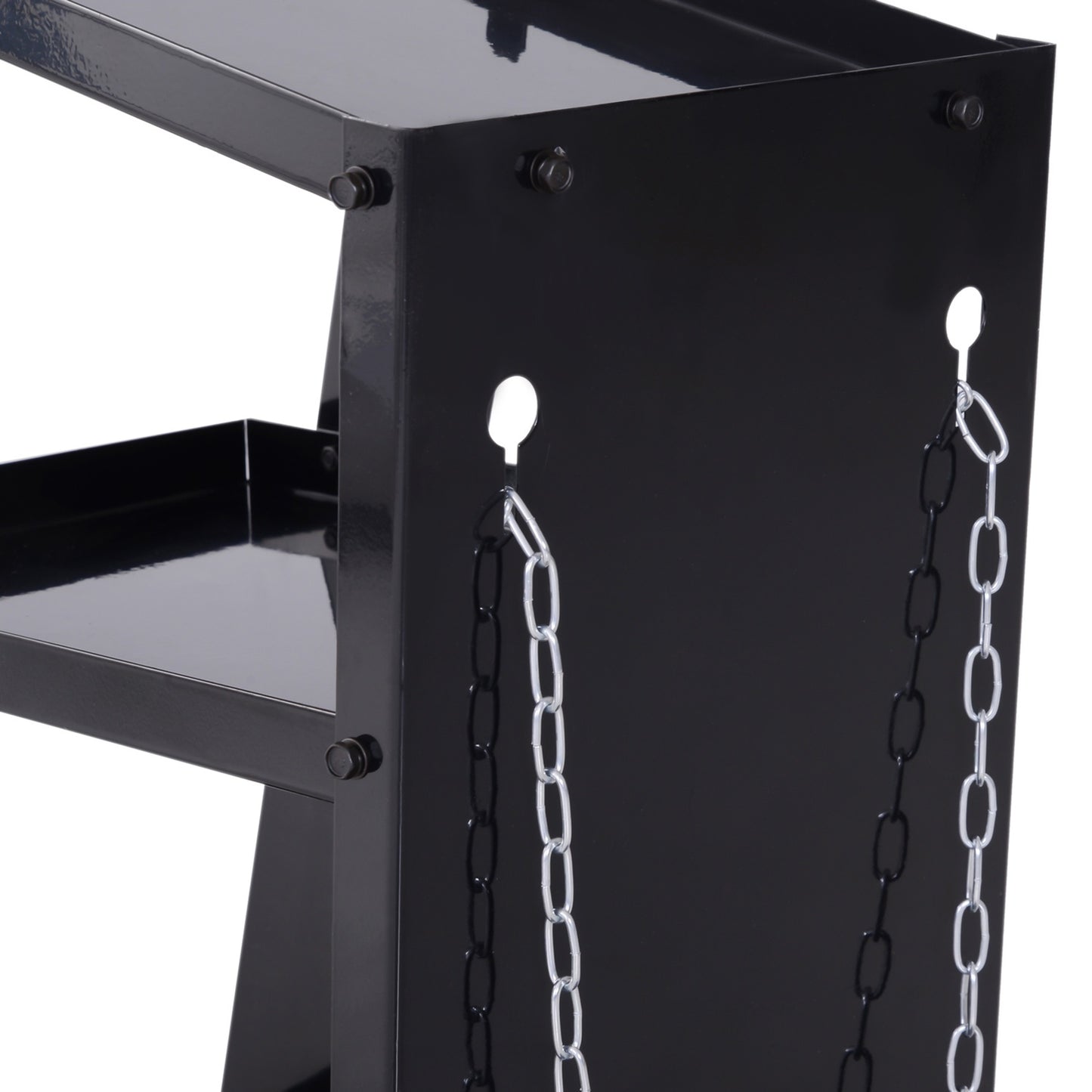 Welding trolley with 3 shelves and safety chain, black