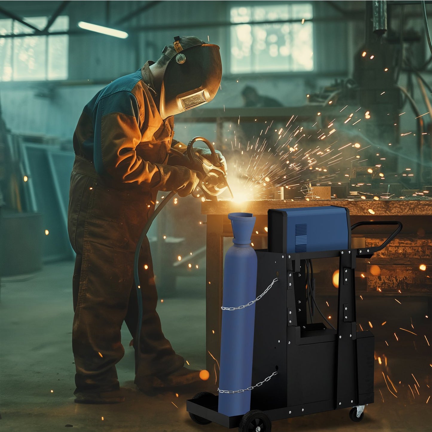 Welding trolley with cabinet