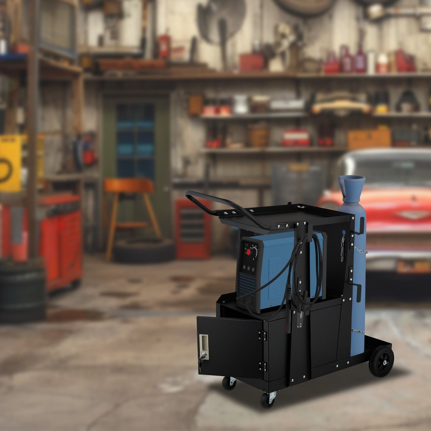 Welding trolley with cabinet