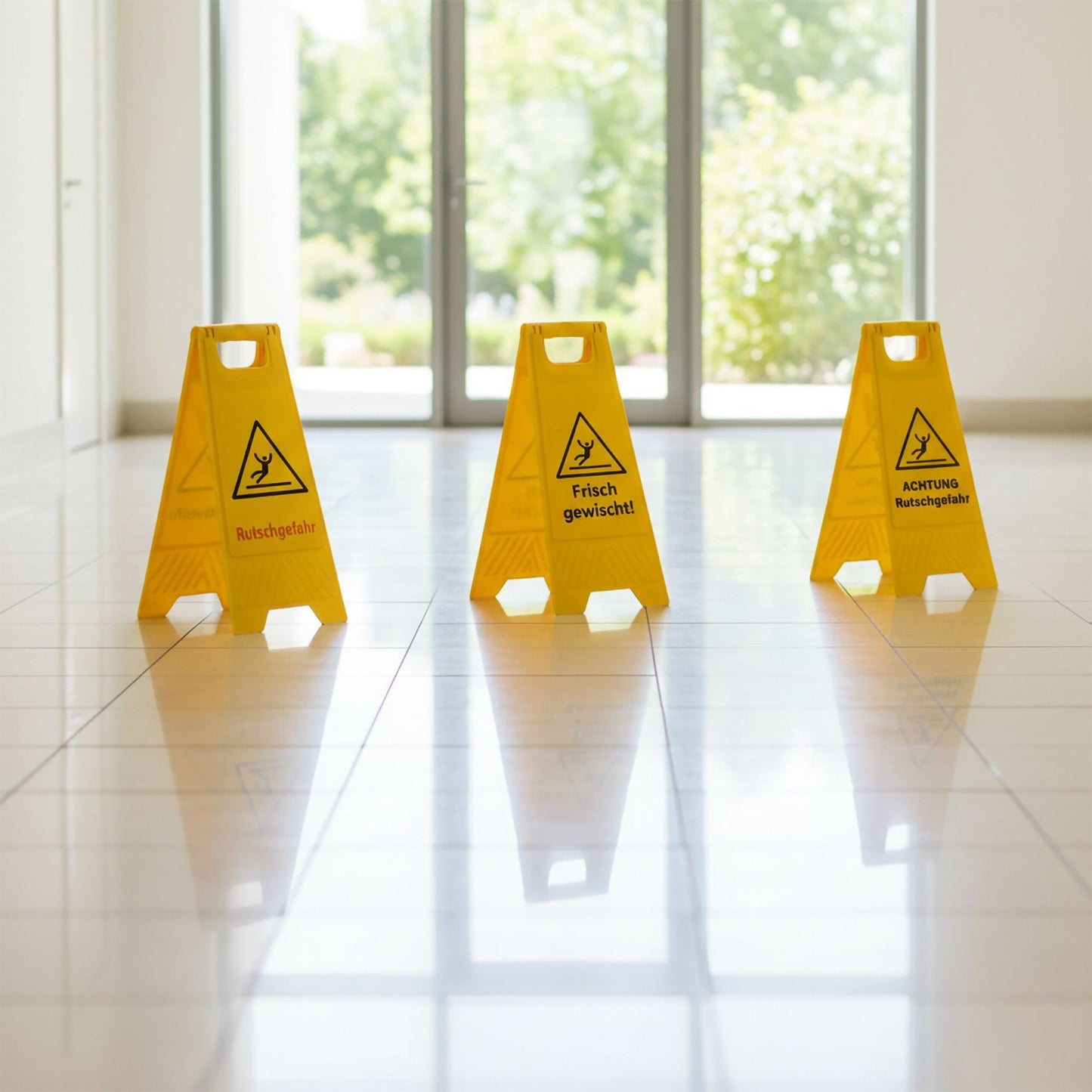 Wet Floor Sign Set, 3-Pack, Folding, Double-Sided