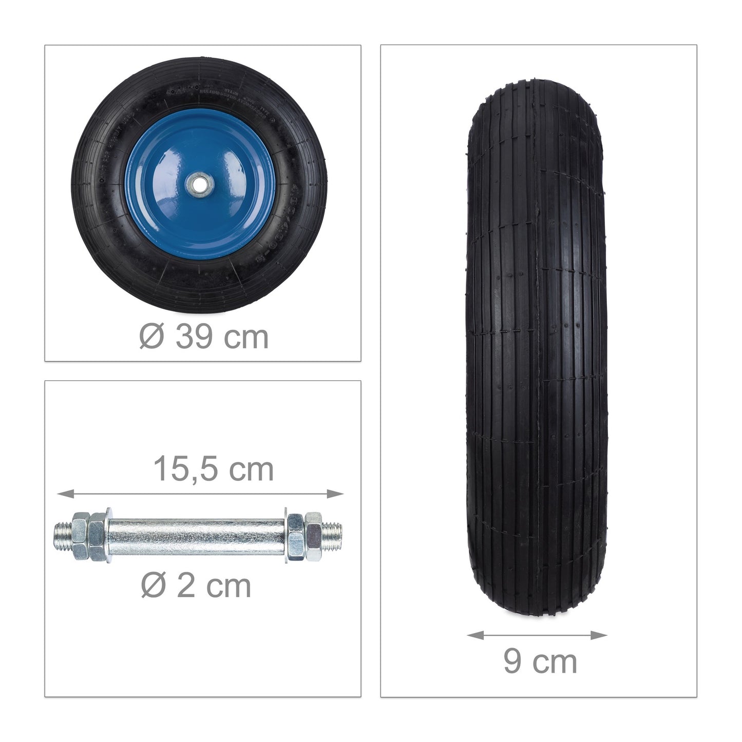 Wheelbarrow Wheel with Blue Rim & Axle