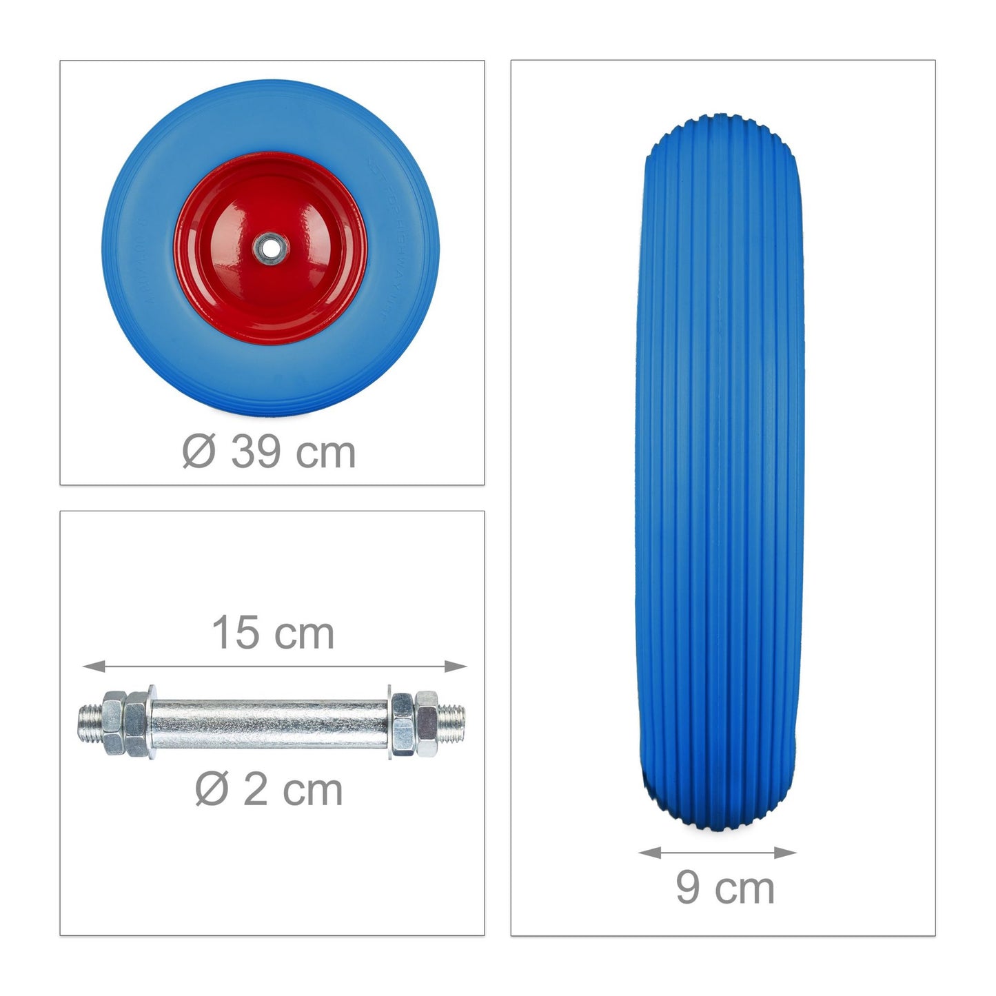 Wheelbarrow wheel made of solid rubber with axle