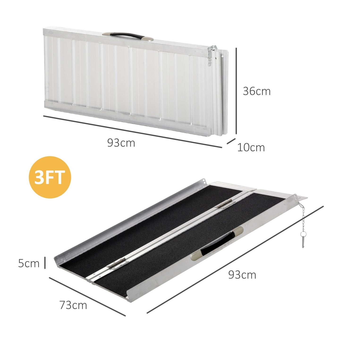Folding wheelchair ramp, capacity 270 kg, 93x73 cm