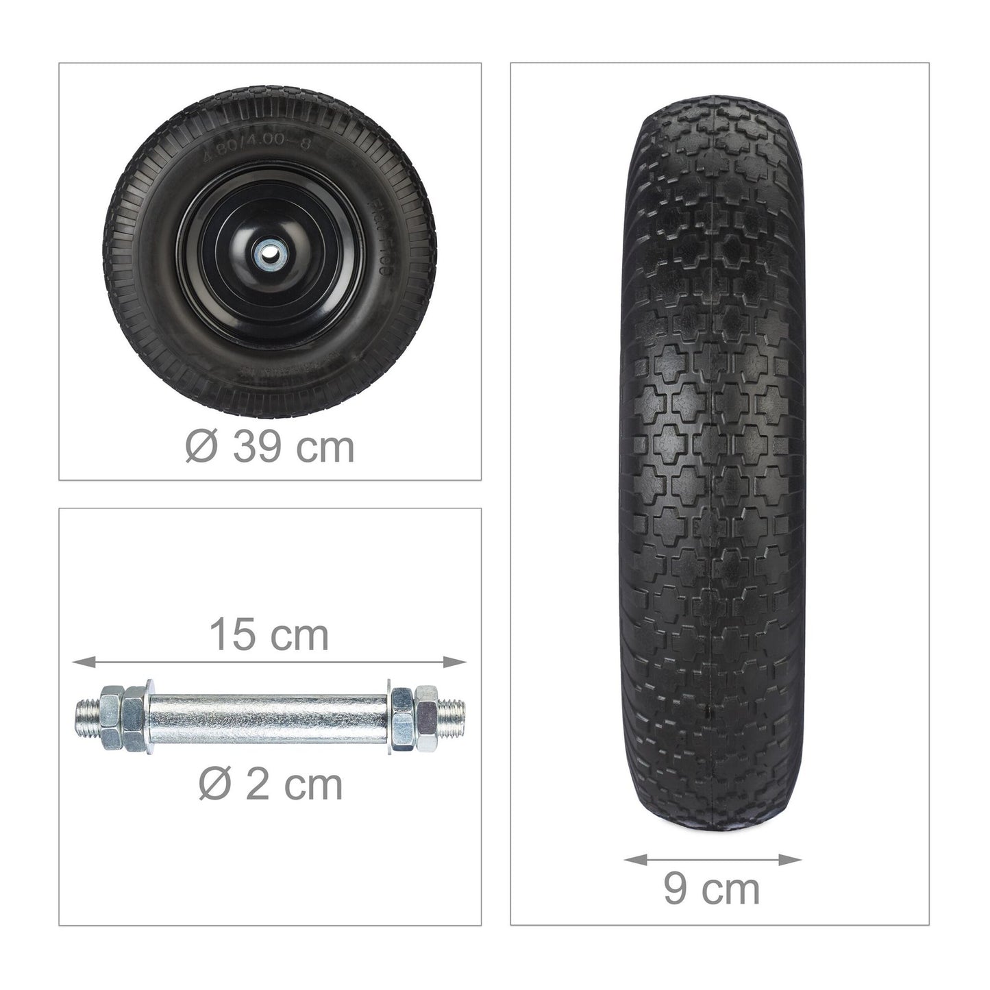 Wheel for wheelbarrow 4.00-8 with axle