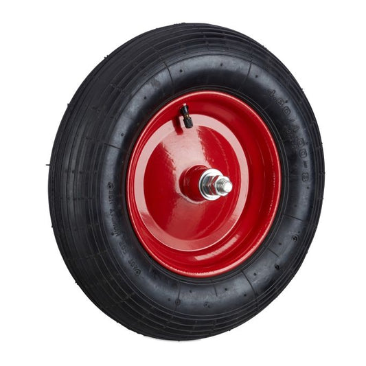 Wheels for wheelbarrow with pneumatic tires and axle