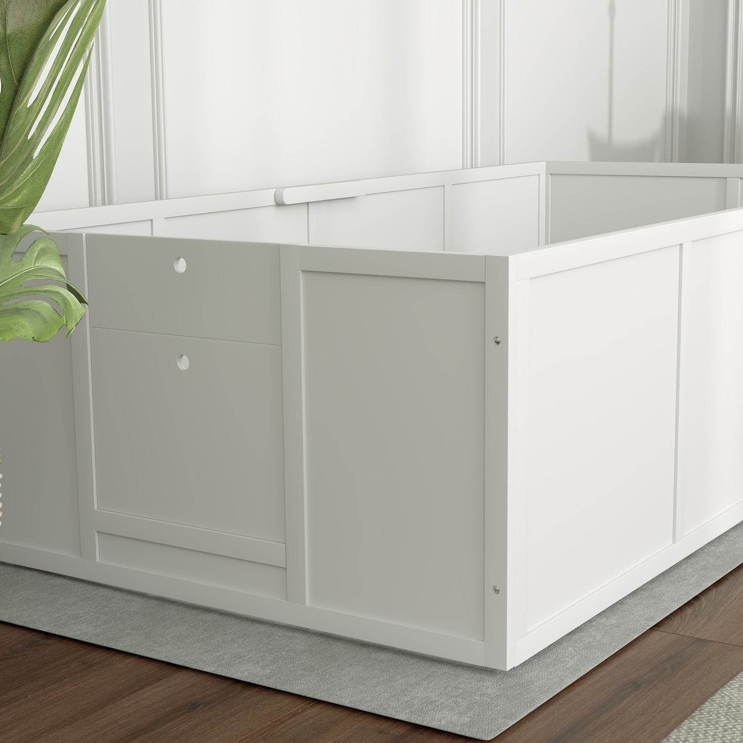 Puppy crate with adjustable entrances, non-slip spruce wood