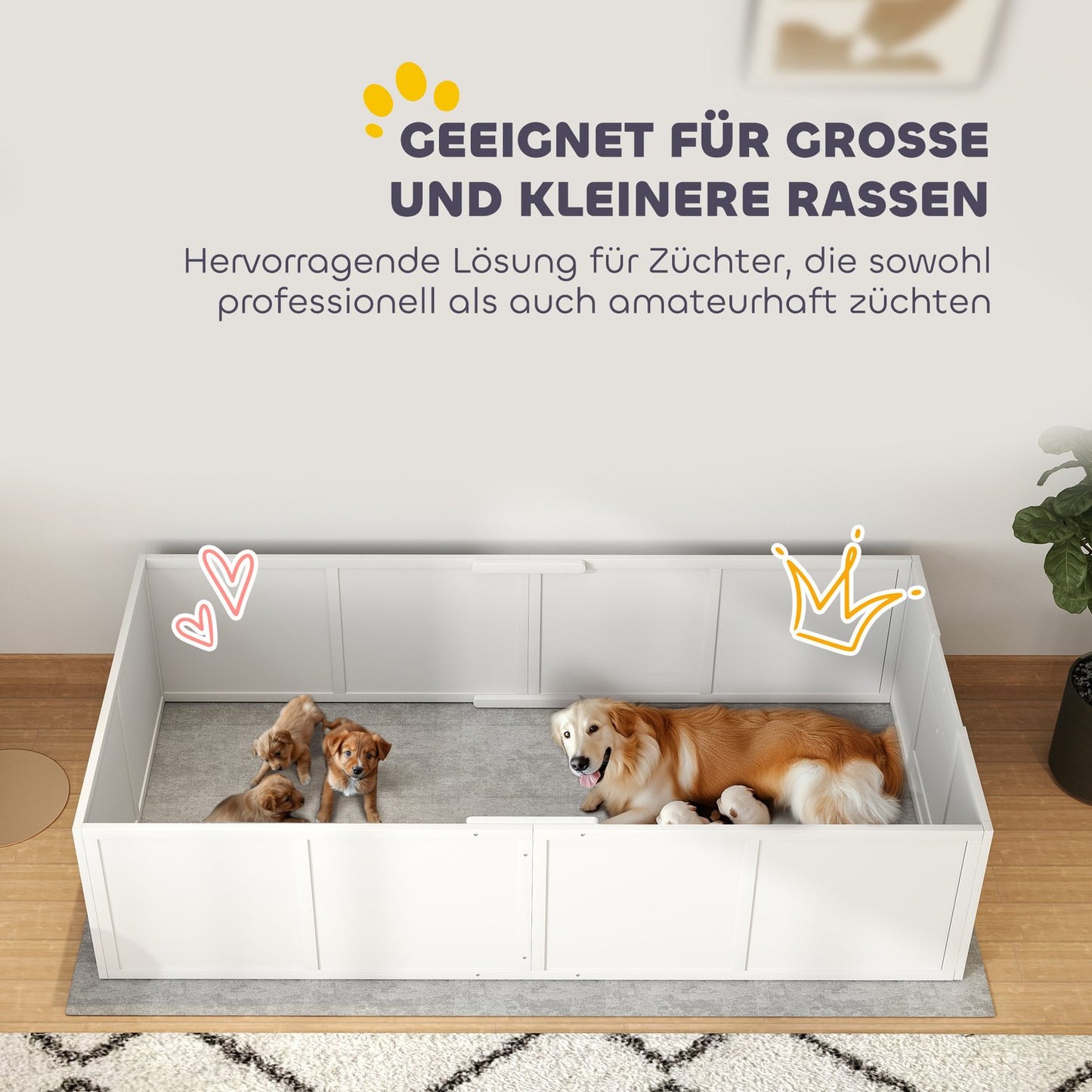 Puppy crate with adjustable entrances, non-slip spruce wood