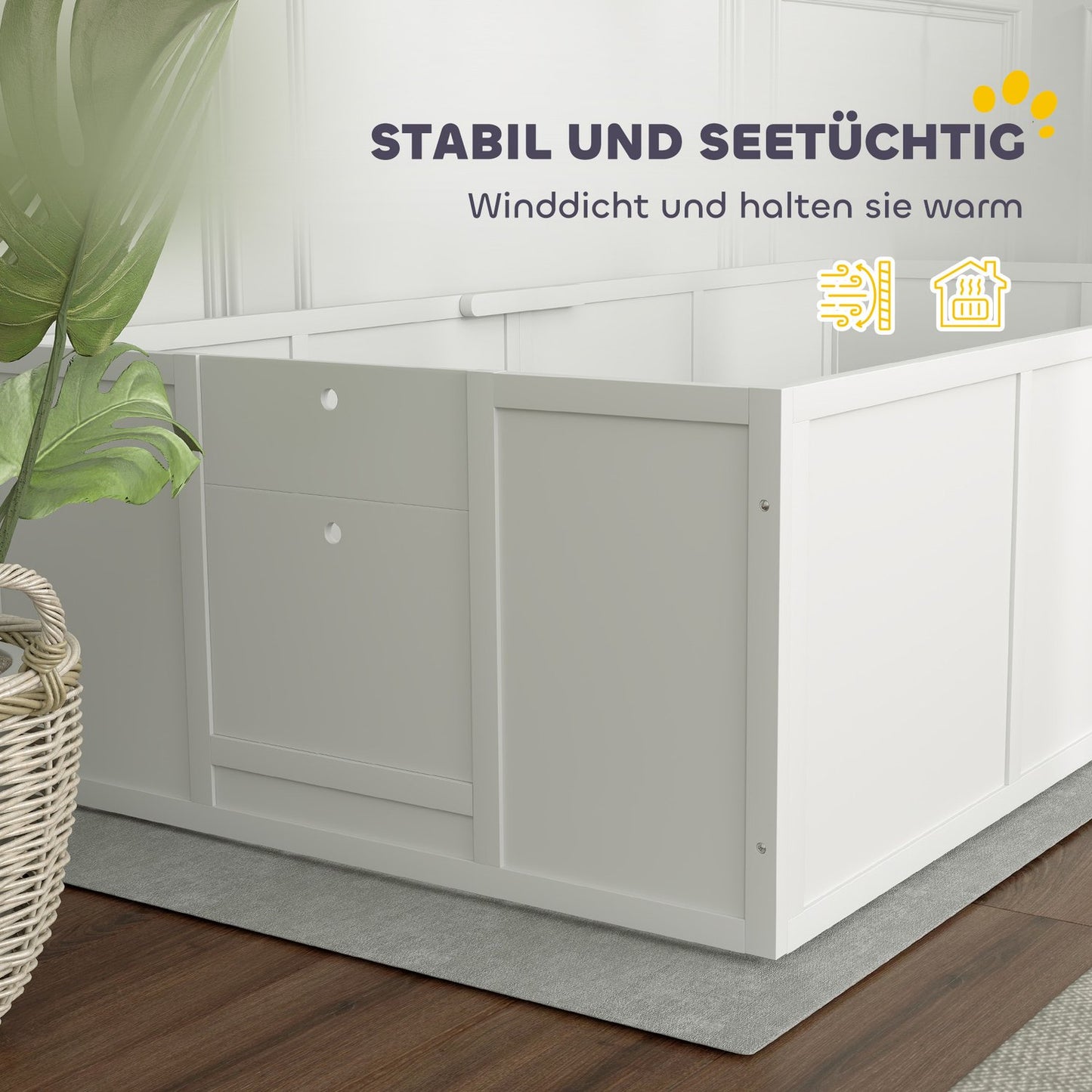Puppy crate with adjustable entrances, non-slip spruce wood