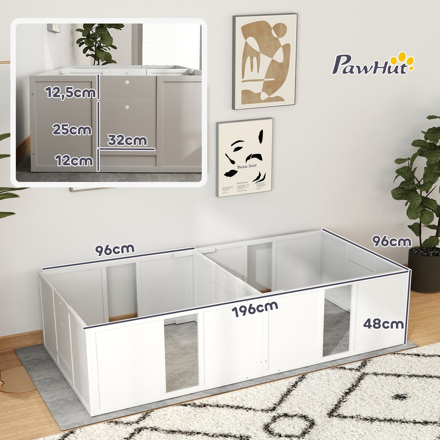 Wooden puppy crate with non-slip floor, adjustable, 196x96x48 cm