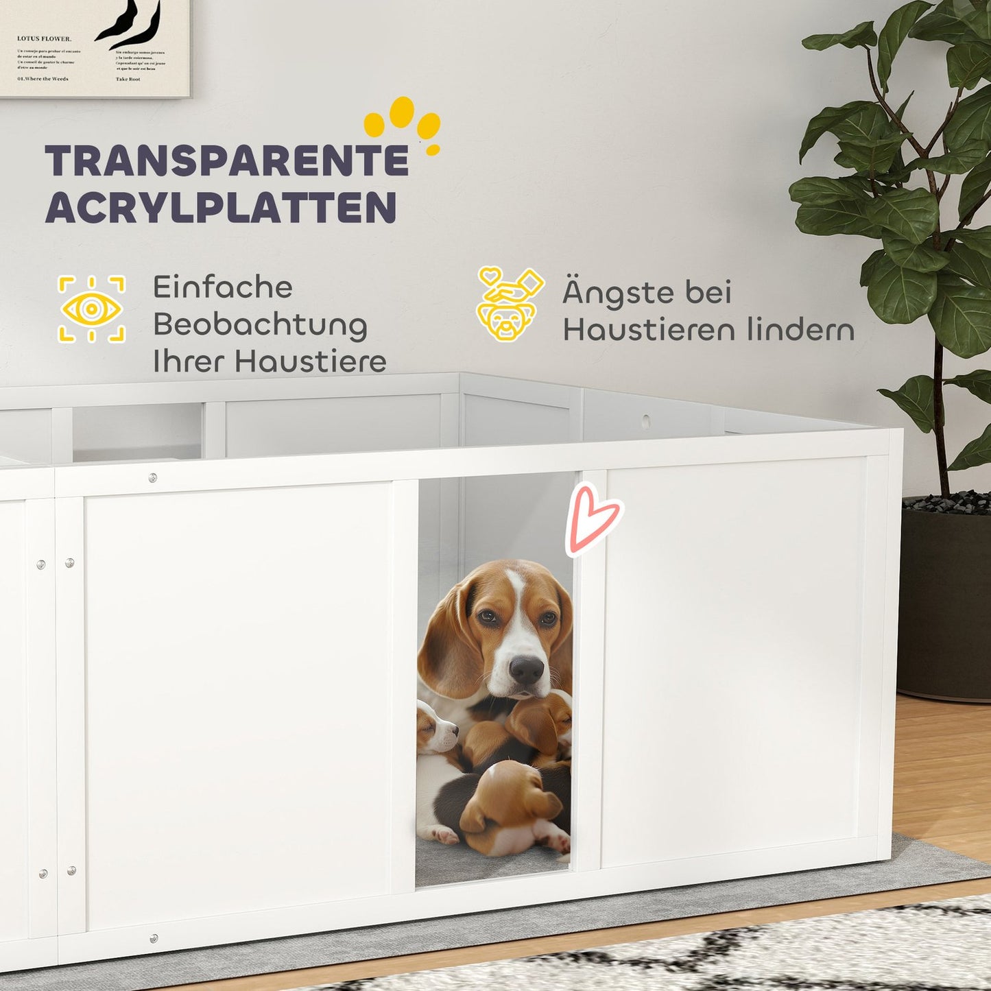 Wooden puppy crate with non-slip floor, adjustable, 196x96x48 cm