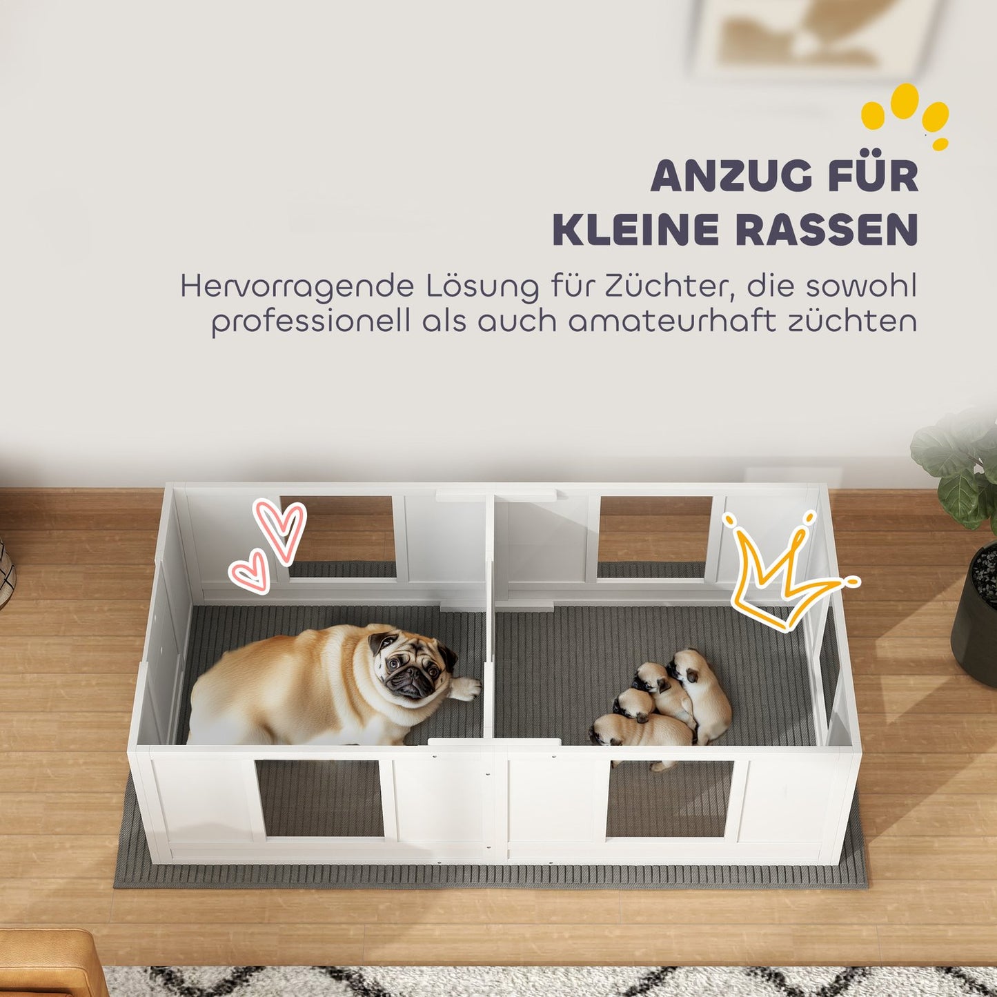 Puppy cage with washable mat and adjustable door, white