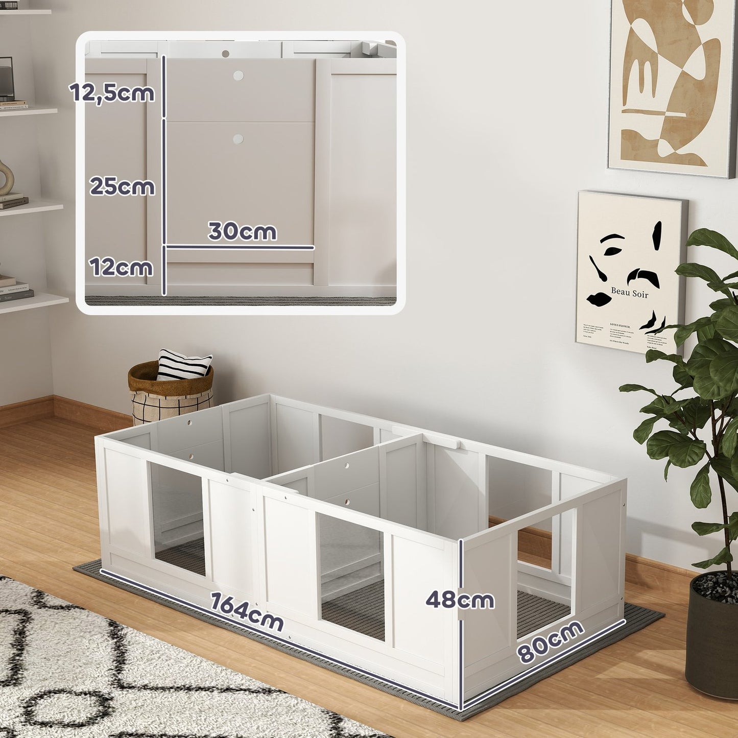 Puppy cage with washable mat and adjustable door, white