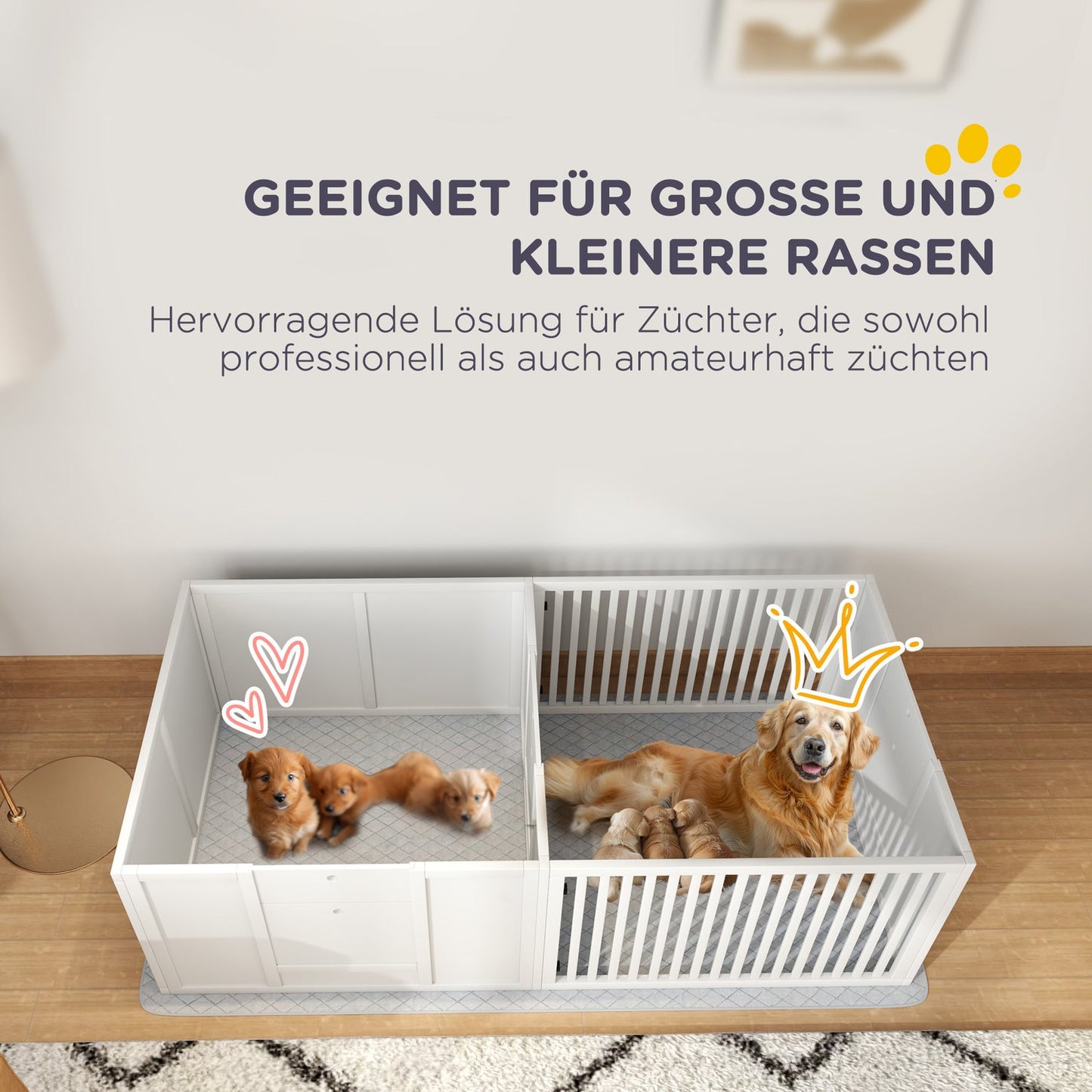 Puppy cage with adjustable door and waterproof pee pad