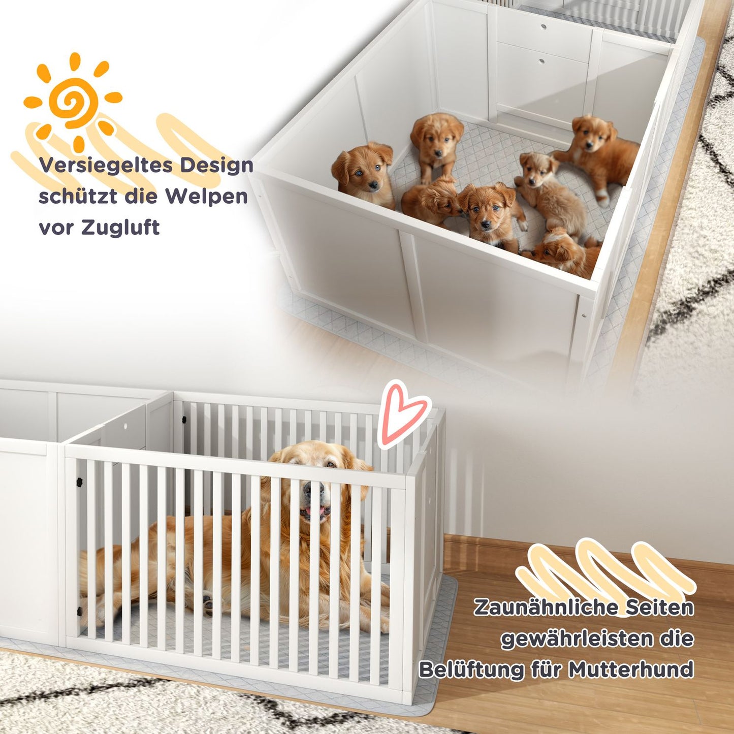 Puppy cage with adjustable door and waterproof pee pad