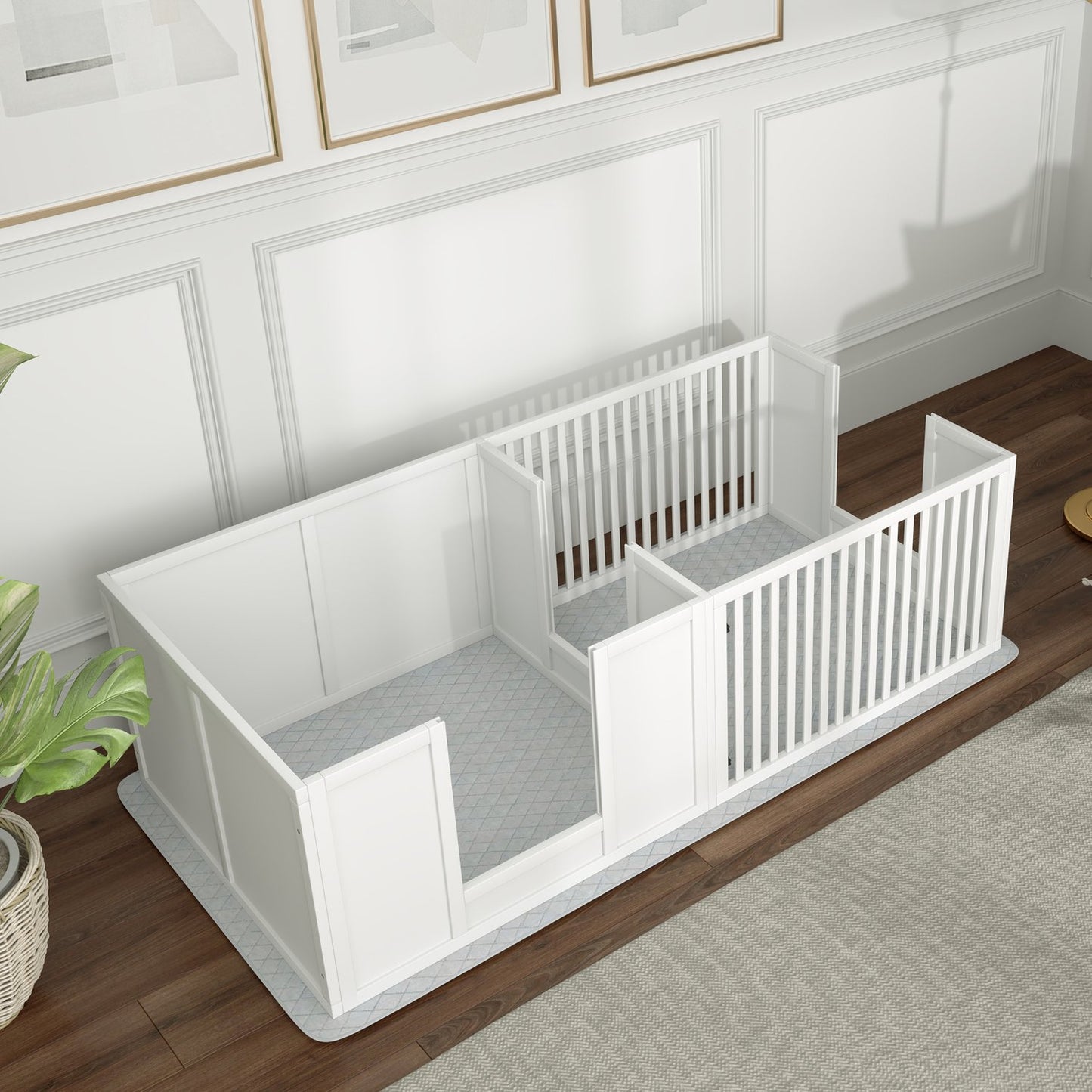 Puppy cage with adjustable door and waterproof pee pad