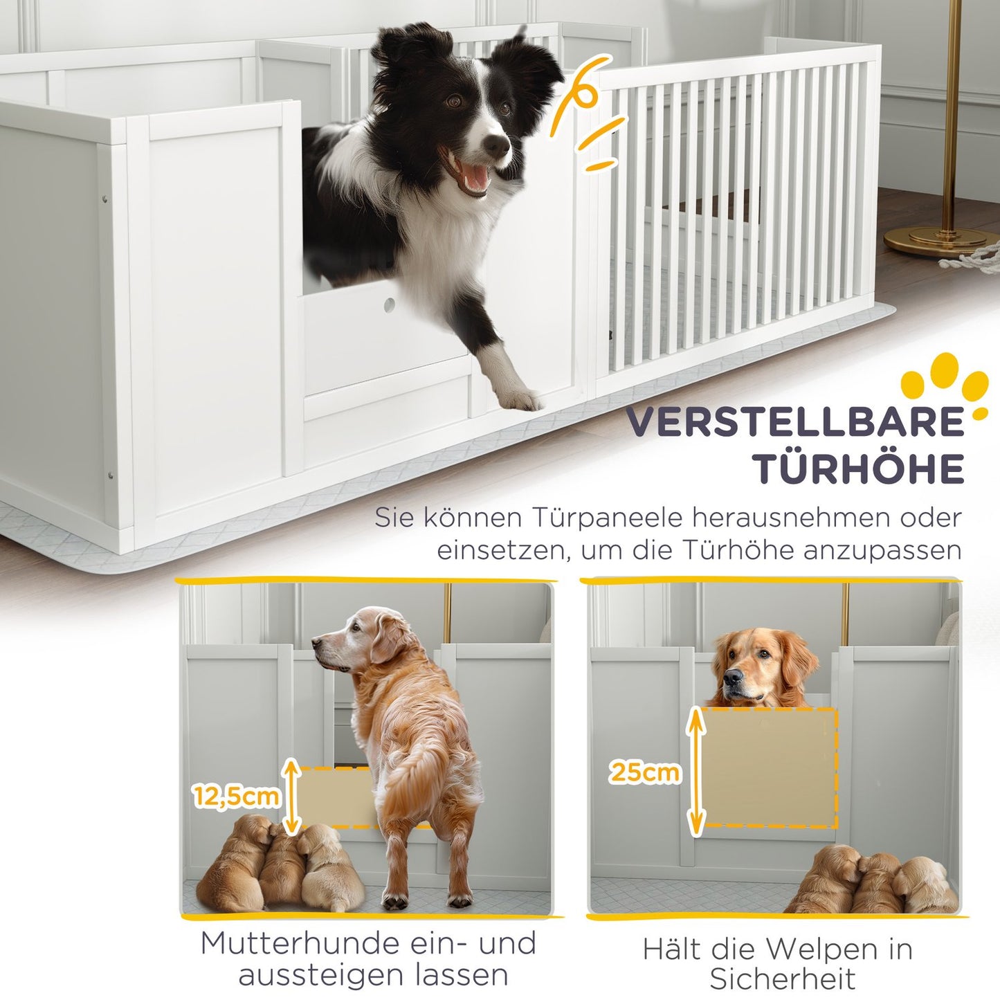 Puppy cage with adjustable door and waterproof pee pad