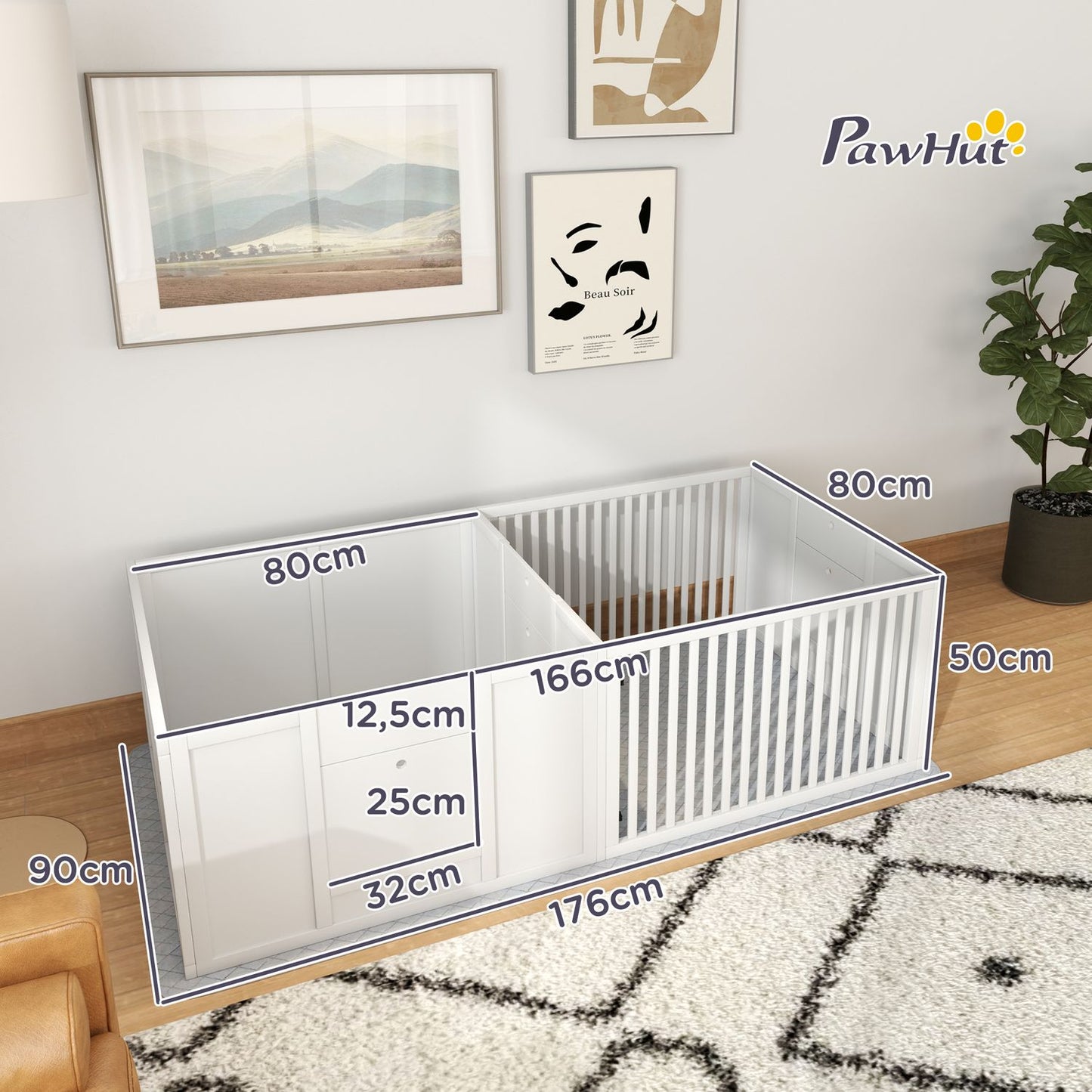 Puppy cage with adjustable door and waterproof pee pad