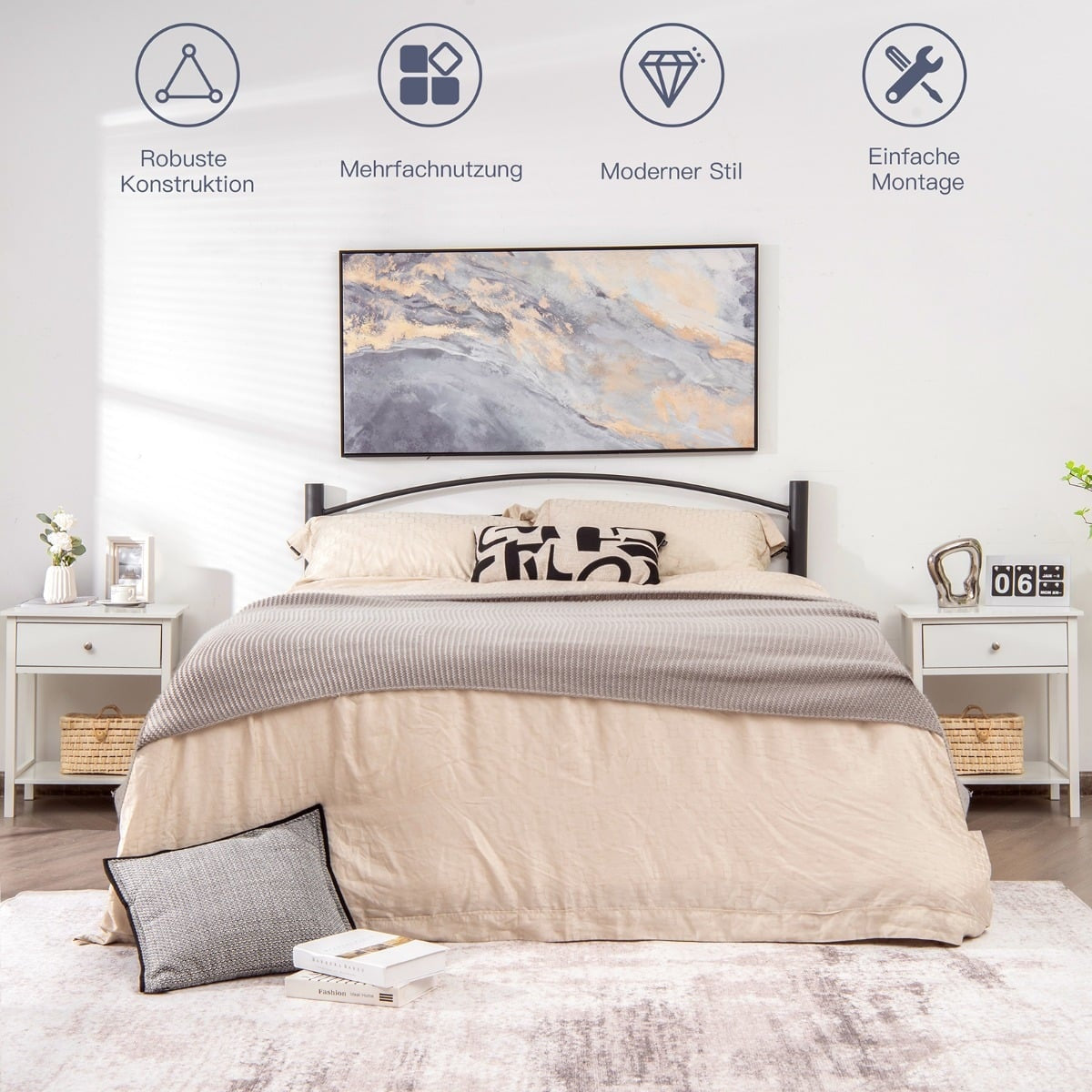 White 2-Tier Nightstand Set with Drawer, 48x40x58 cm