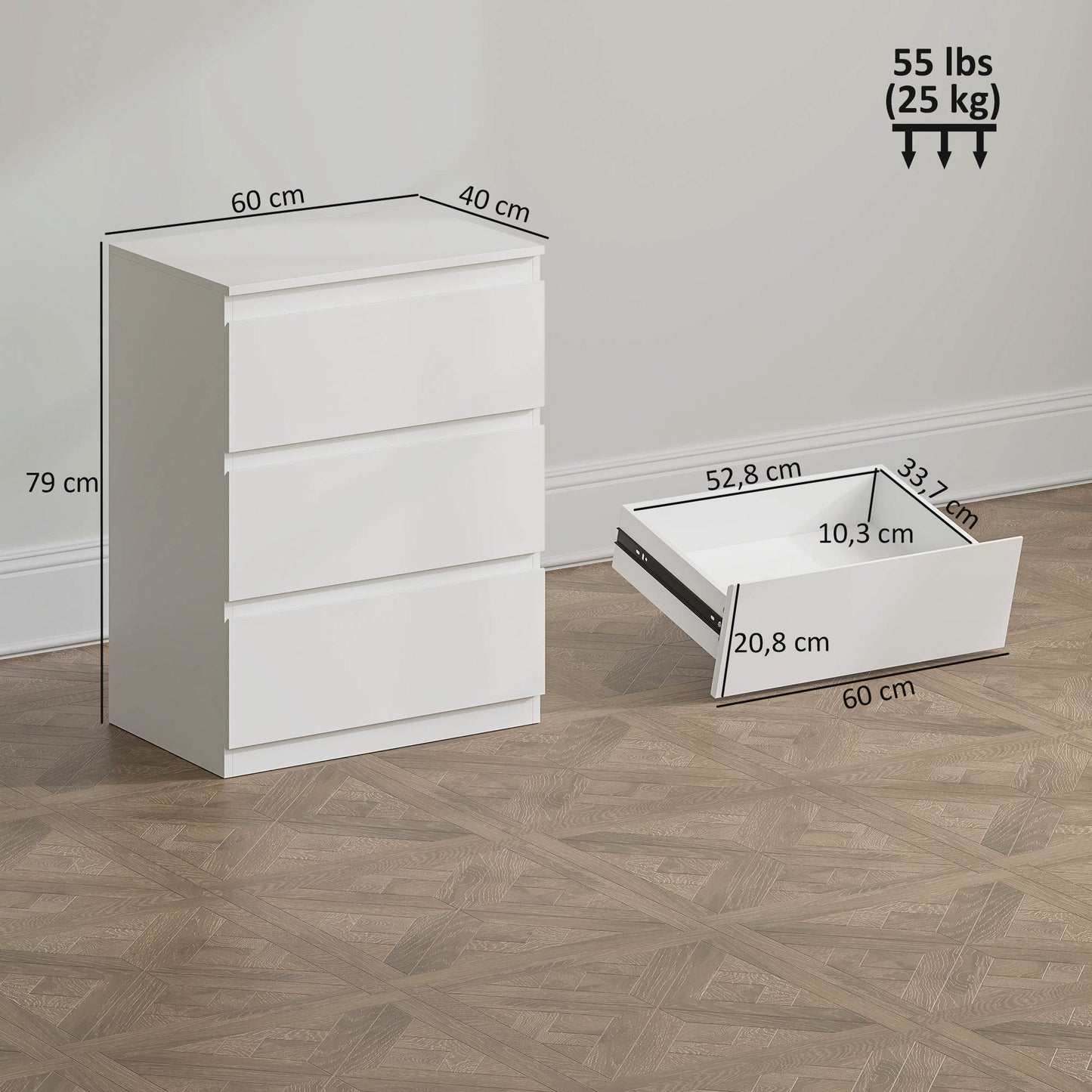 White 3-Drawer Dresser for Bedroom, Hallway, Living Room