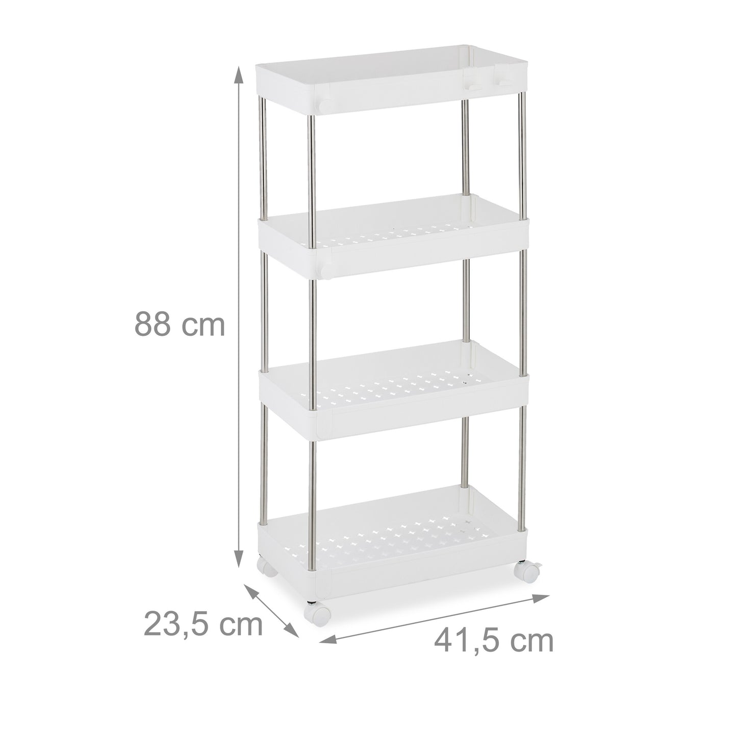 White 4-Tier Rolling Storage Trolley for Kitchen/Bathroom