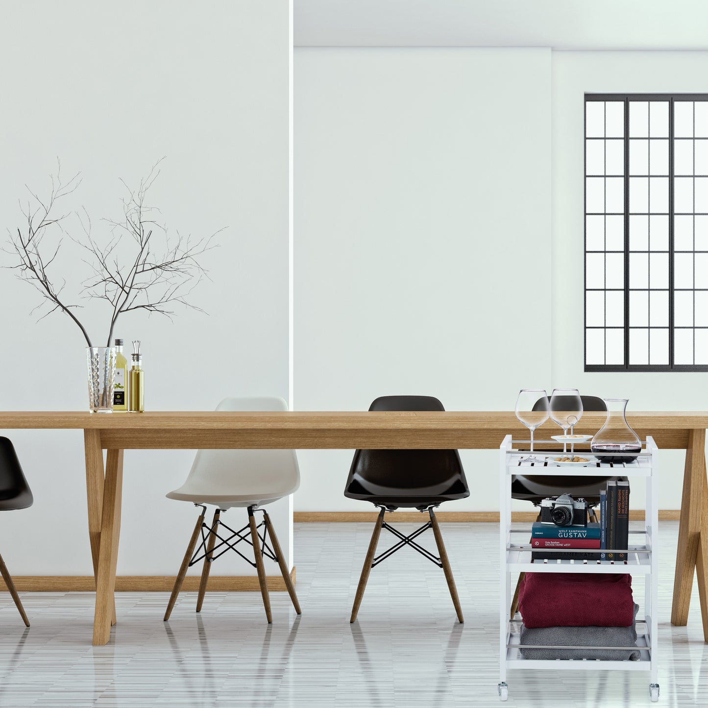 White Bamboo Serving Trolley