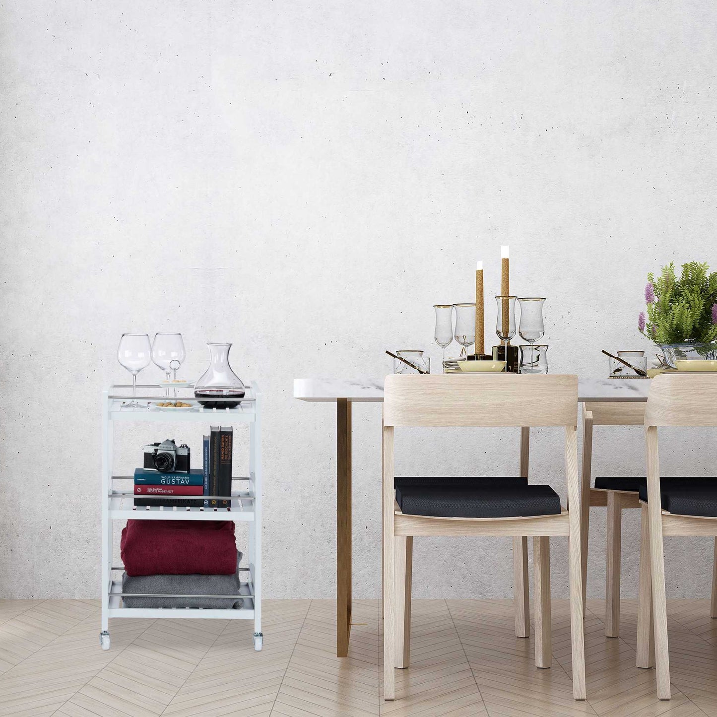 White Bamboo Serving Trolley