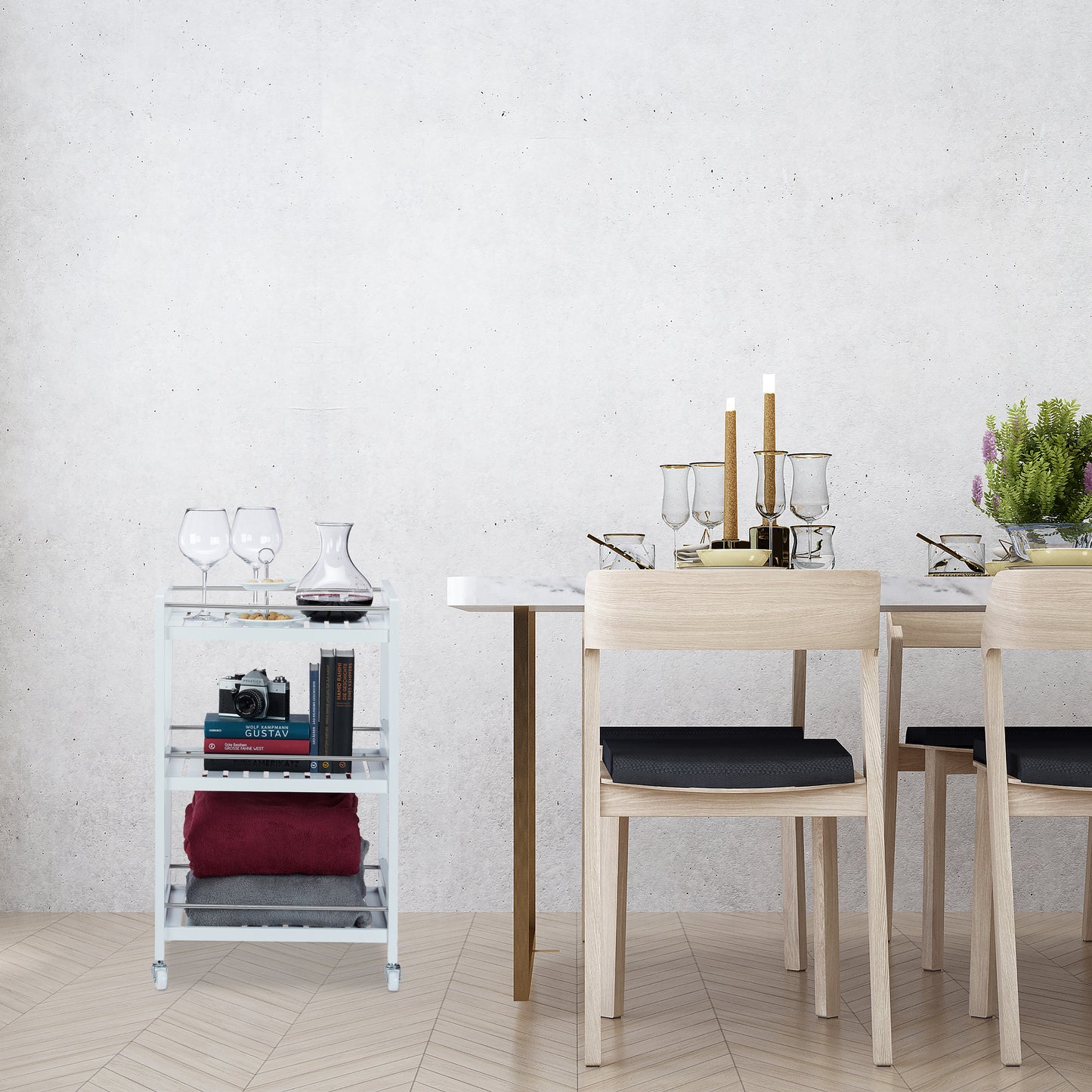 White Bamboo Serving Trolley
