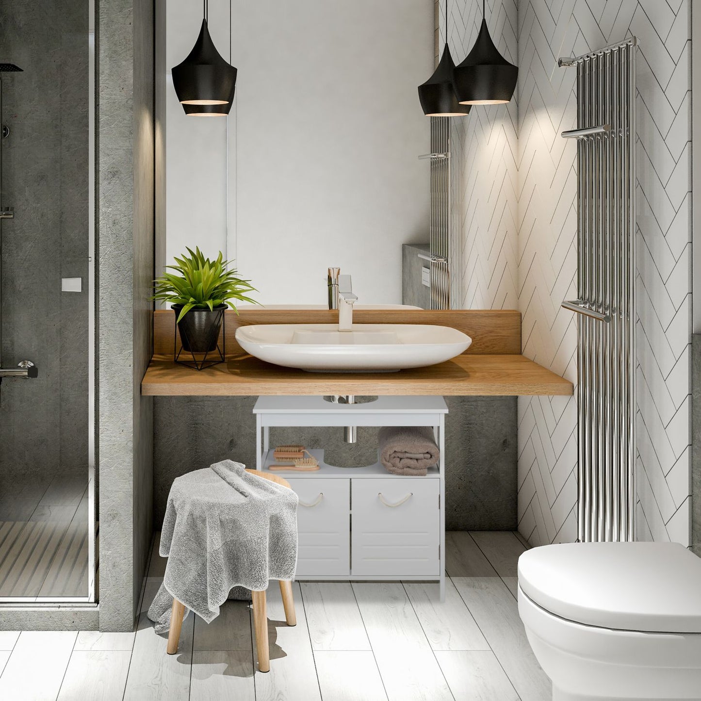 White Bathroom Vanity Unit with Storage Shelves