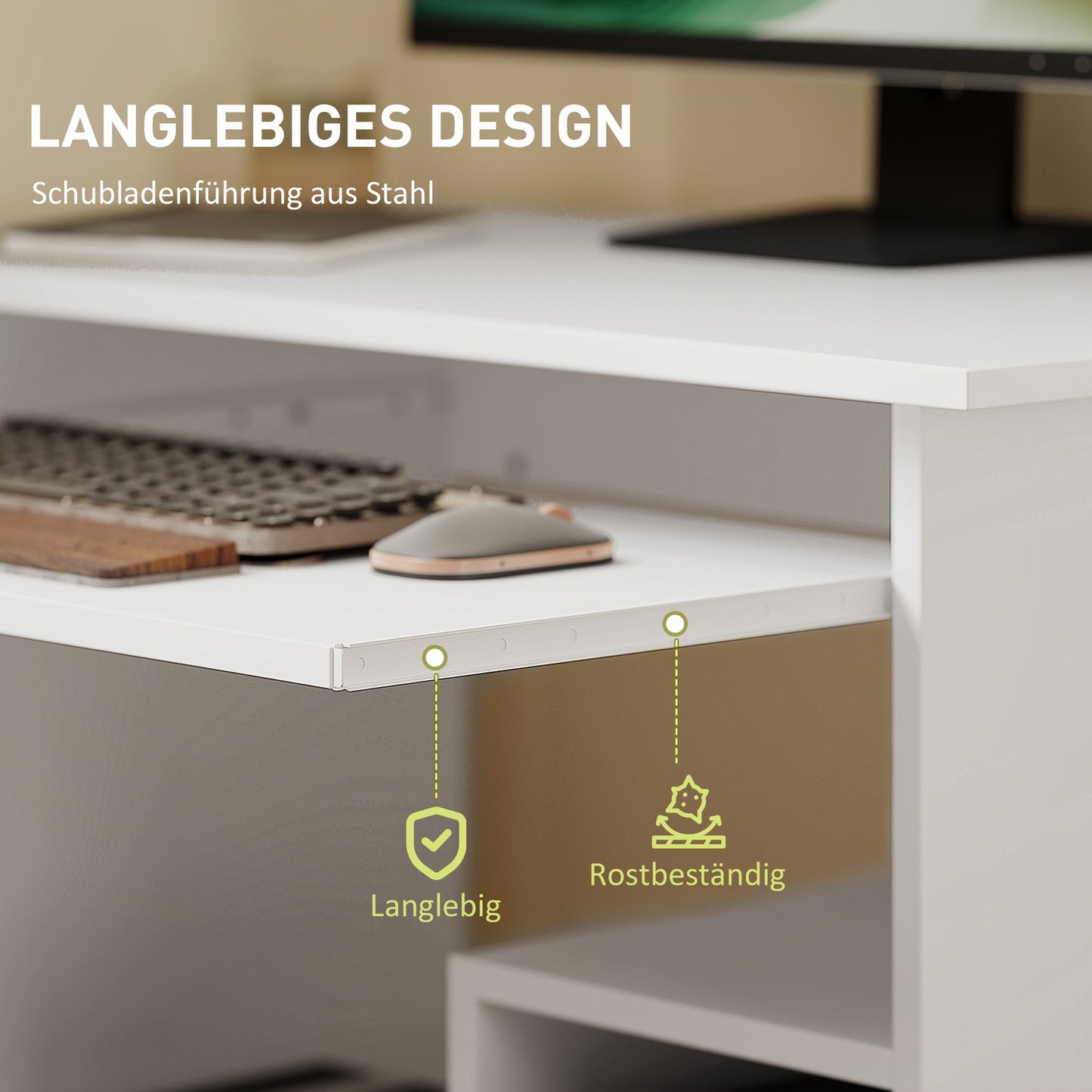 White Computer Desk, Chipboard, 80 x 45 x 75 cm
