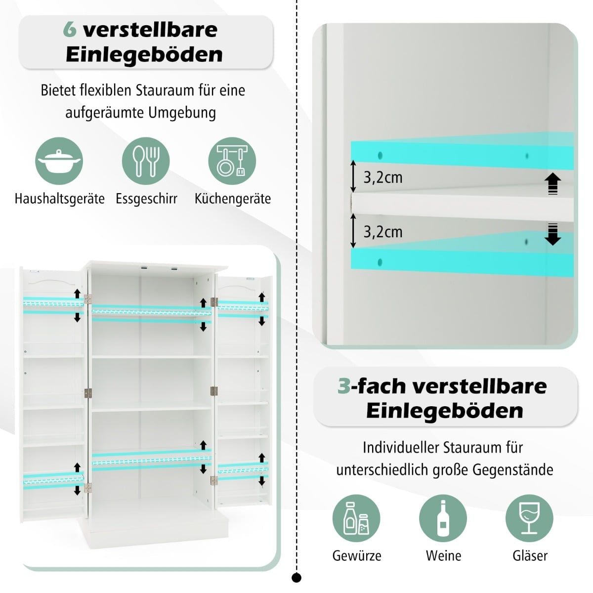 White Kitchen Cabinet with 2 Doors & Adjustable Shelves