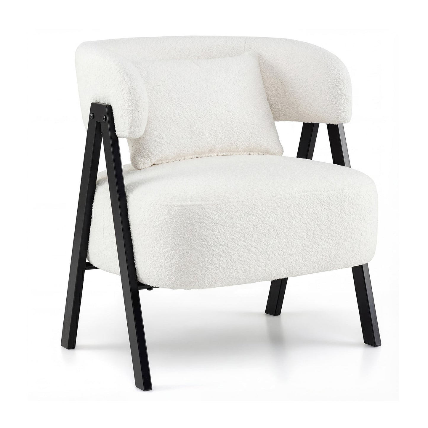 White Lounge Chair with Faux Fur and Lumbar Pillow