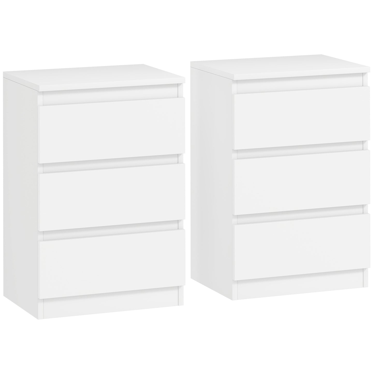 White MDF Nightstands Set of 2 with 3 Drawers