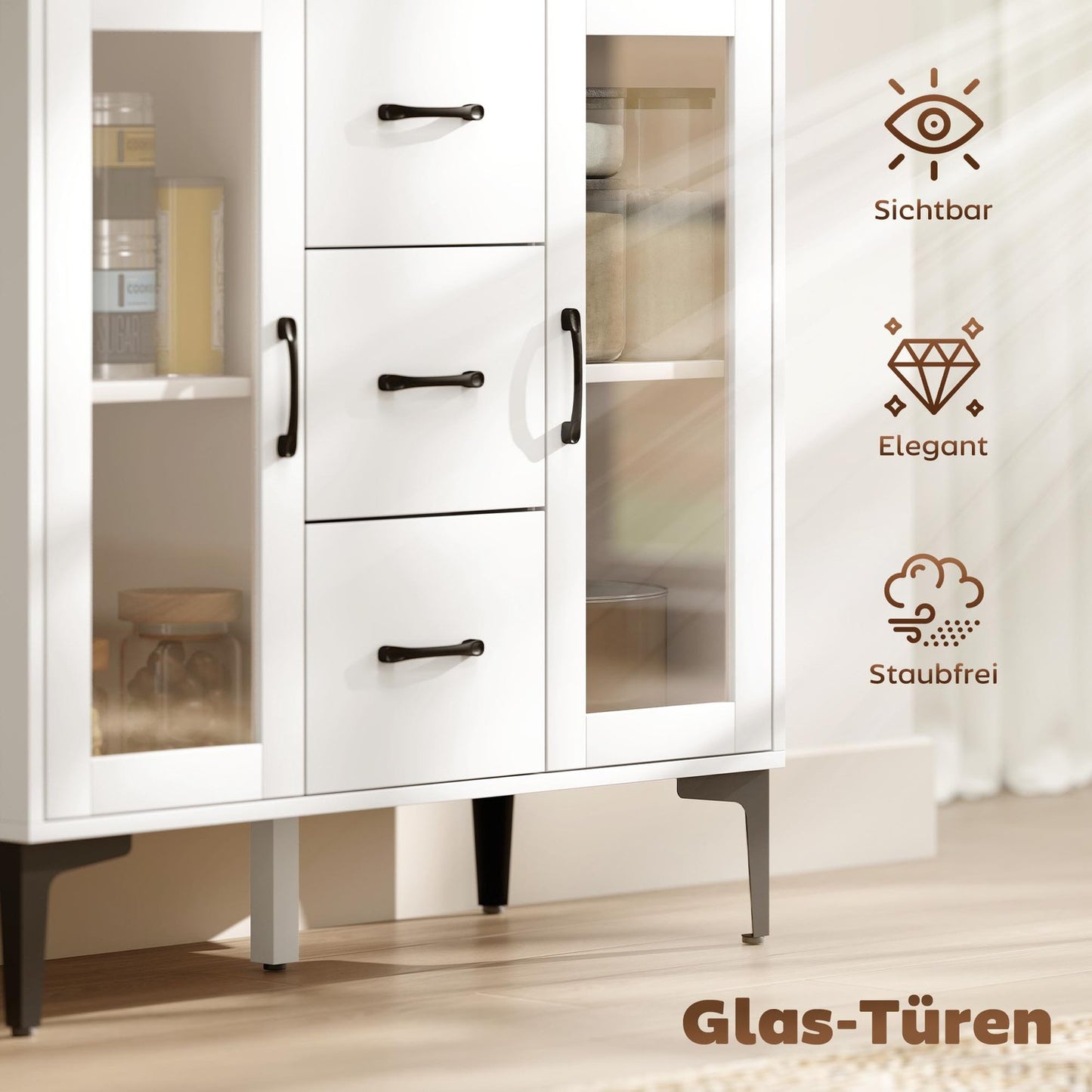 White MDF Sideboard with Soft-Close Doors and Drawers