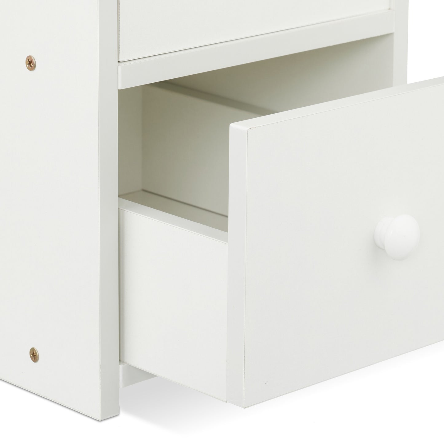 White Narrow Bedside Table with 2 Drawers