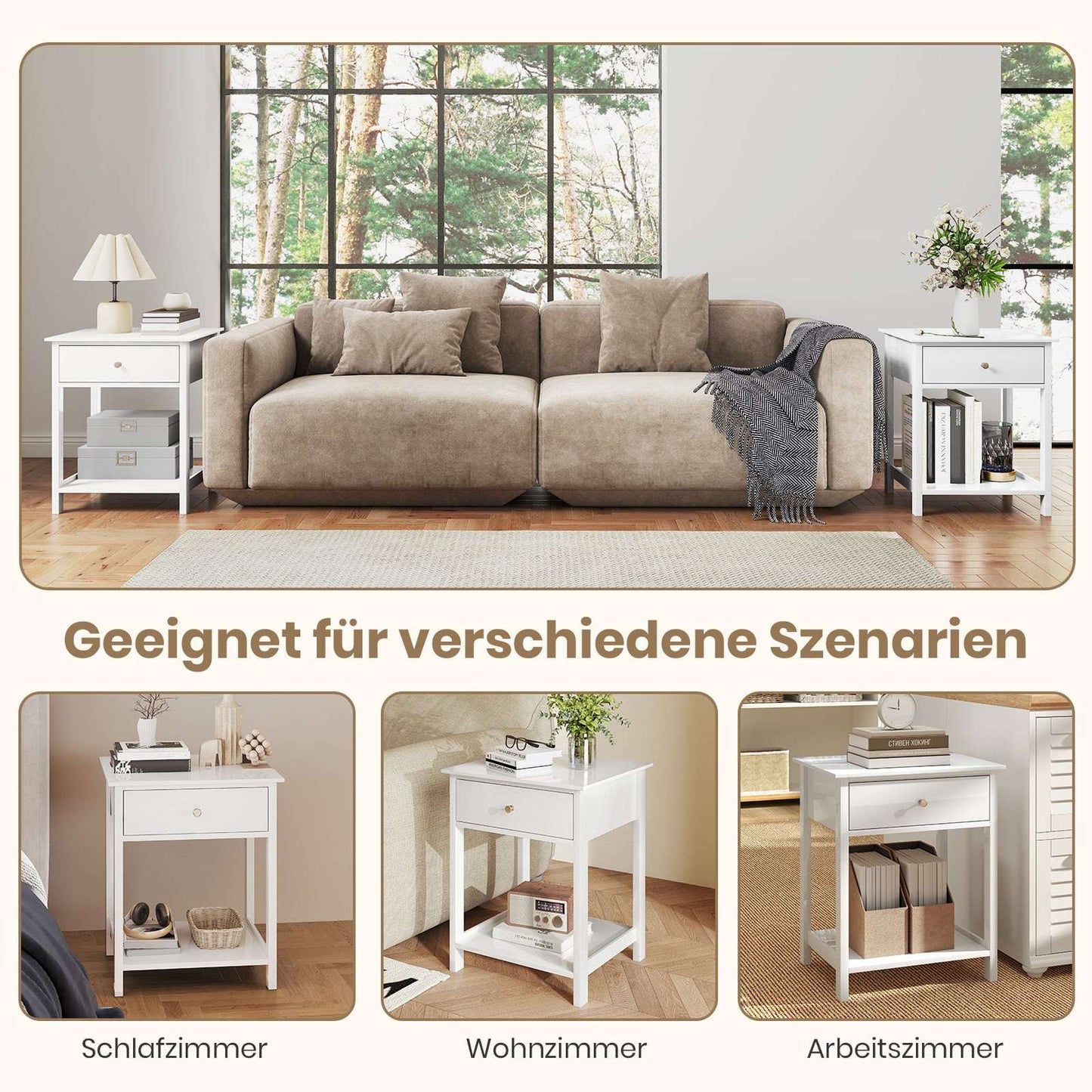 White Nightstand with Drawer & Open Shelf – 48x40x58 cm
