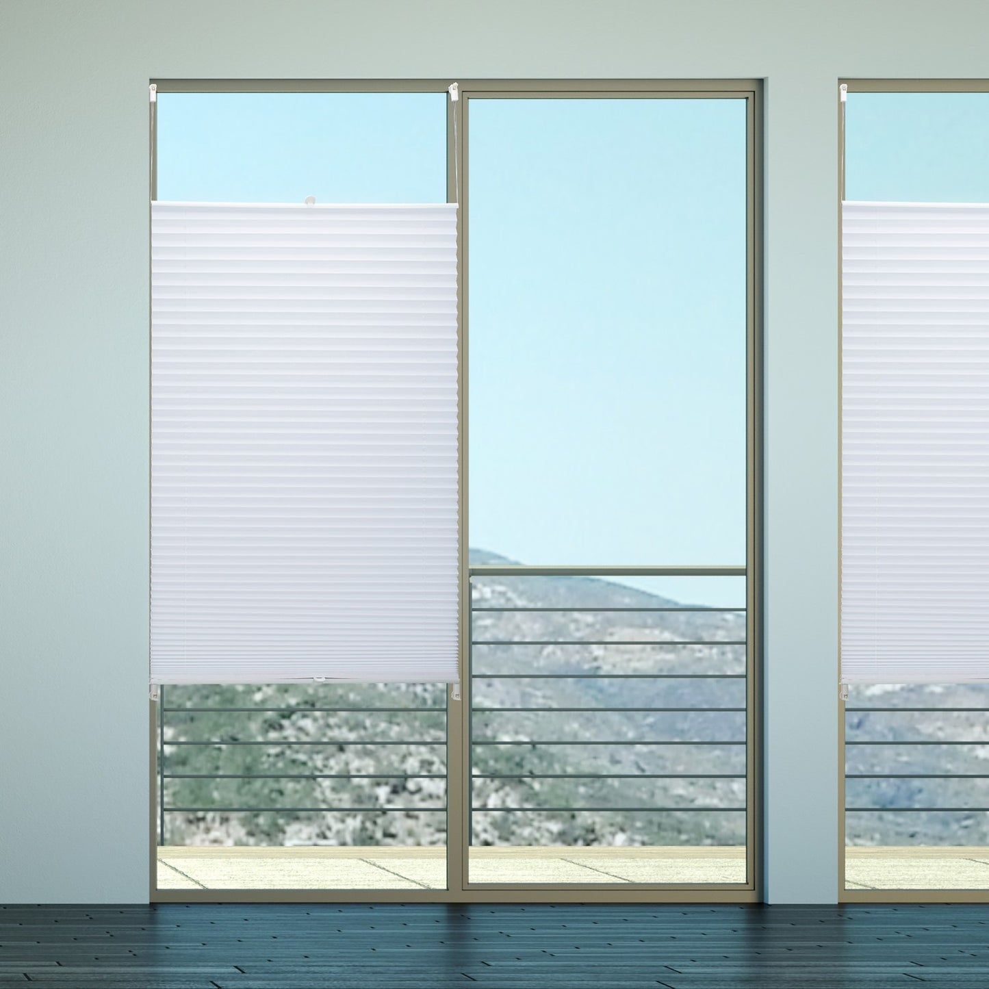 White No-Drill Pleated Blinds, Semi-Transparent