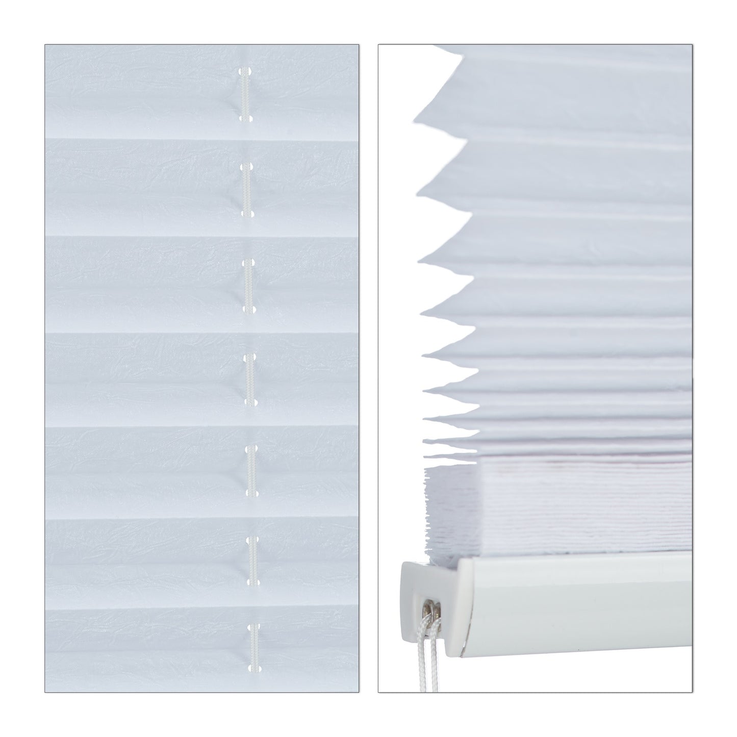 White No-Drill Pleated Blinds – Semi-Transparent