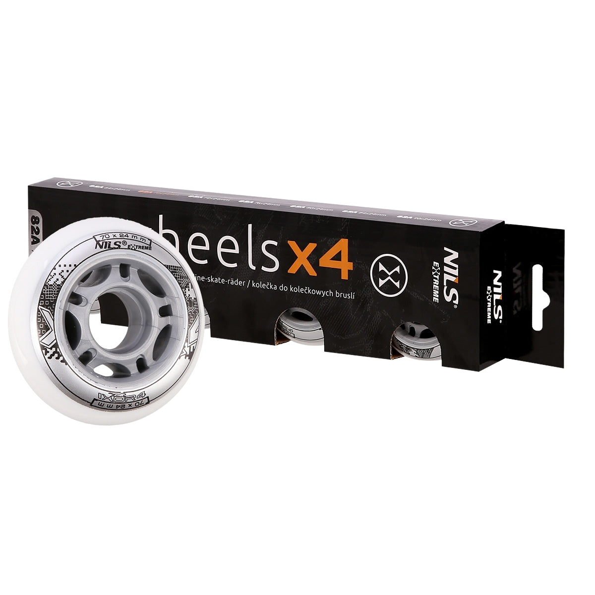 White PU Skate Wheels, 70x24mm, 82A, Set of 4